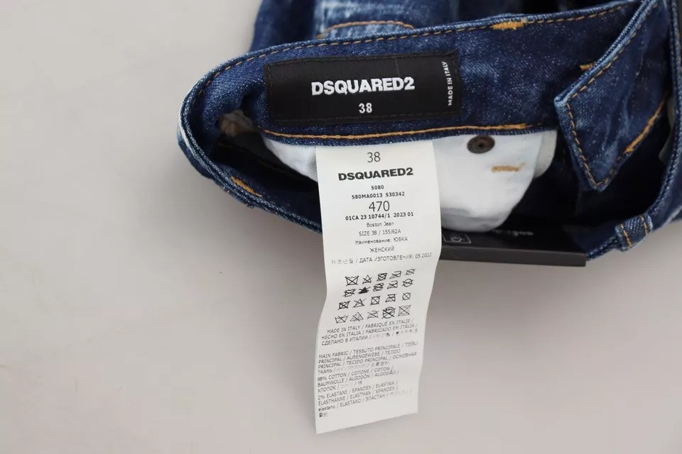 Blue Icon High Waist Denim Mini Boston Jean Skirt Dsquared2