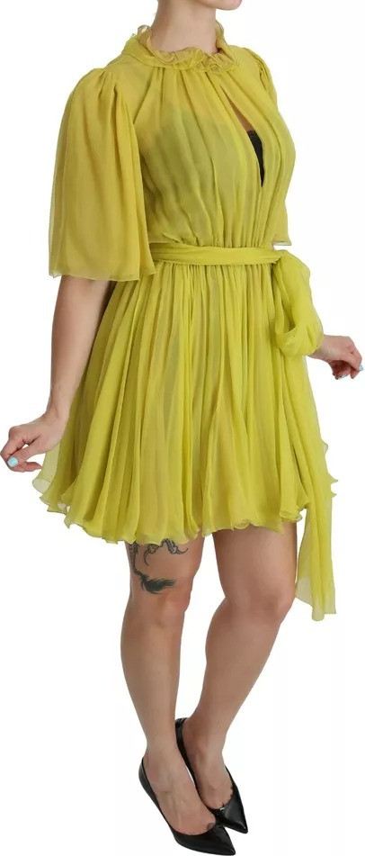 Yellow Shift A-line Silk Gown Dress Dolce & Gabbana
