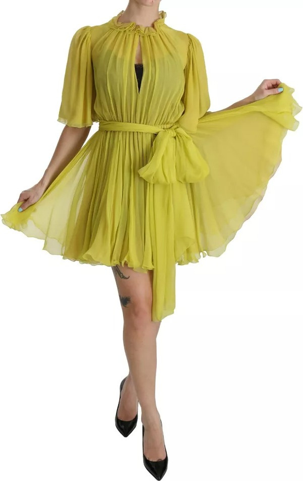 Yellow Shift A-line Silk Gown Dress Dolce & Gabbana