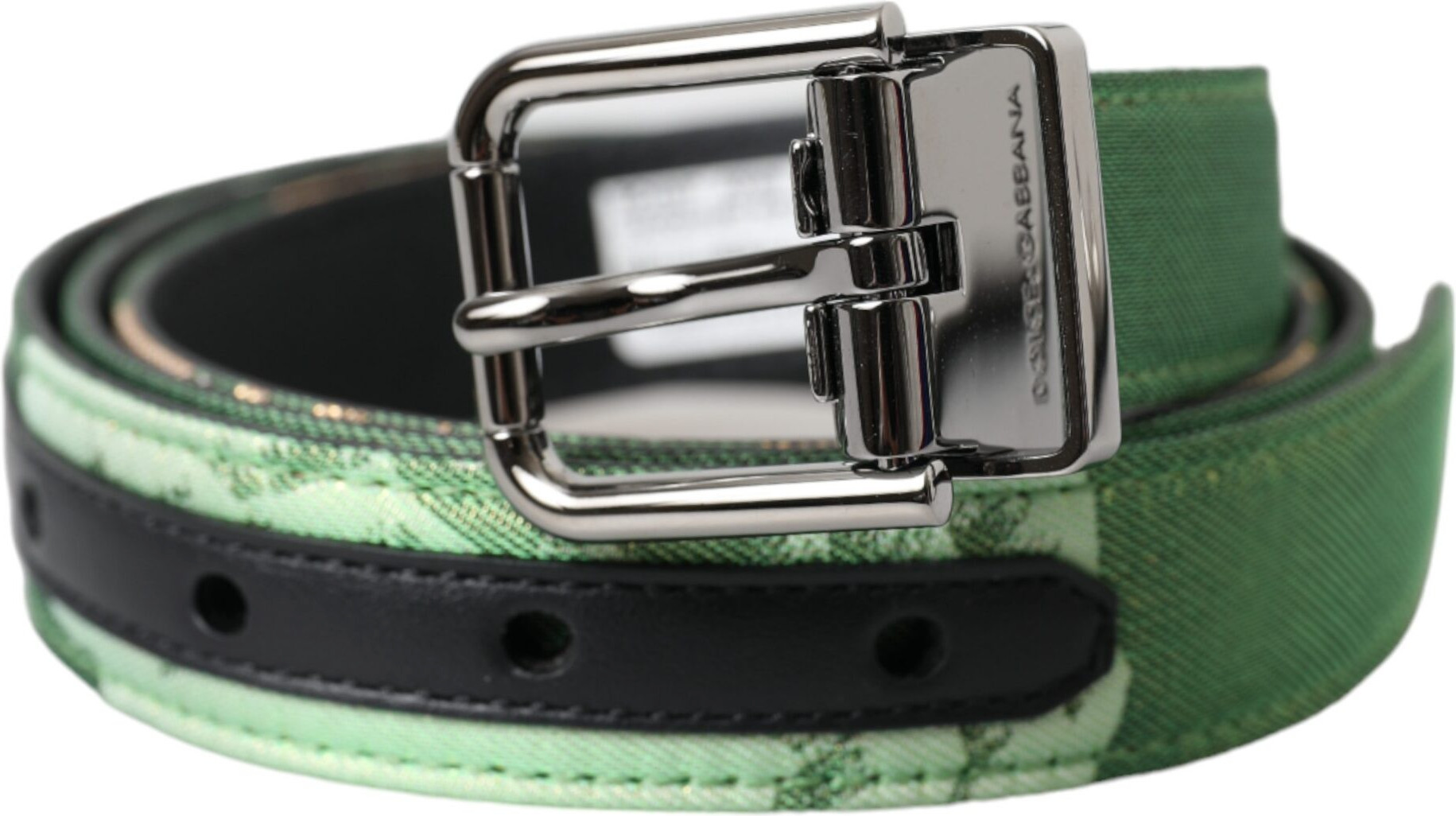 Belt Dolce & Gabbana Green Leather Jacquard Silver Metal Buckle