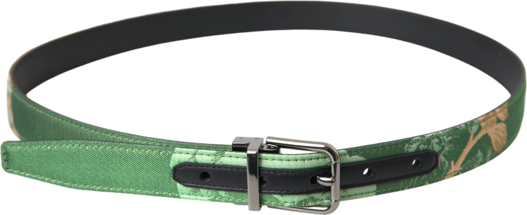 Belt Dolce & Gabbana Green Leather Jacquard Silver Metal Buckle