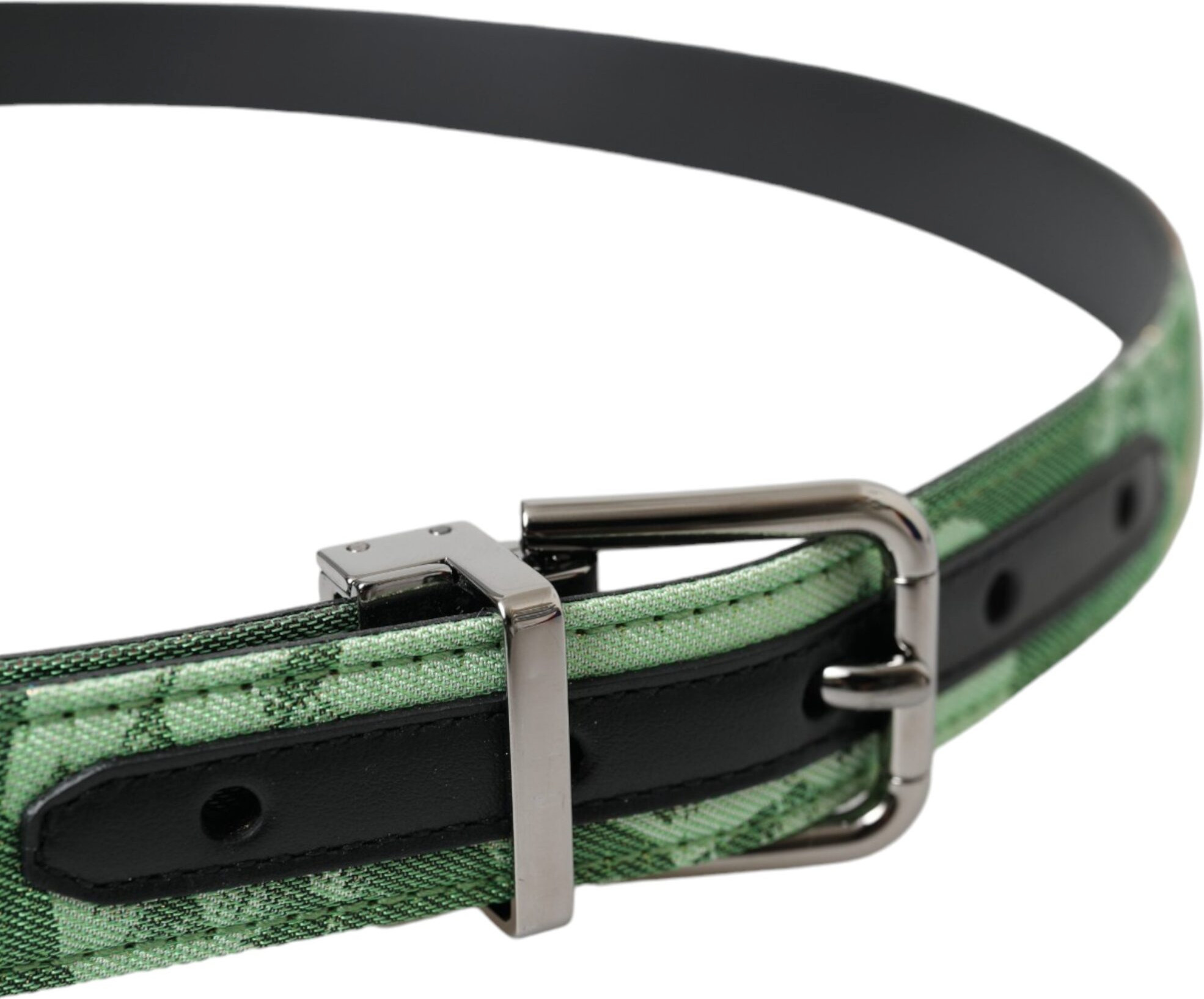 Belt Dolce & Gabbana Green Leather Jacquard Silver Metal Buckle