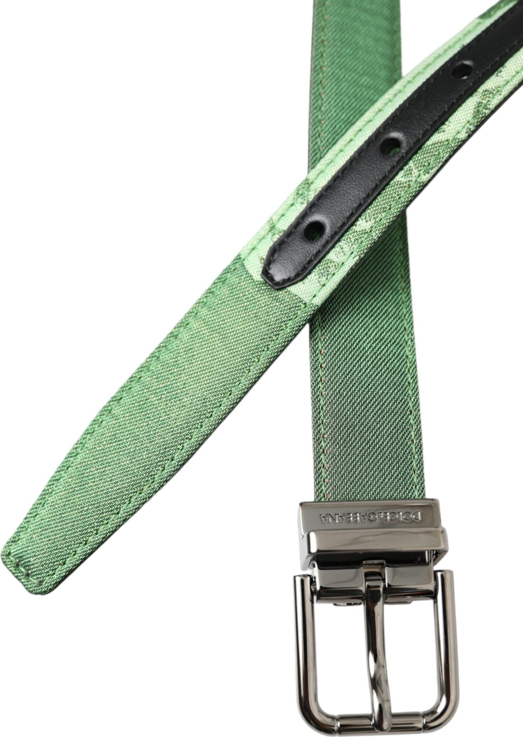 Belt Dolce & Gabbana Green Leather Jacquard Silver Metal Buckle