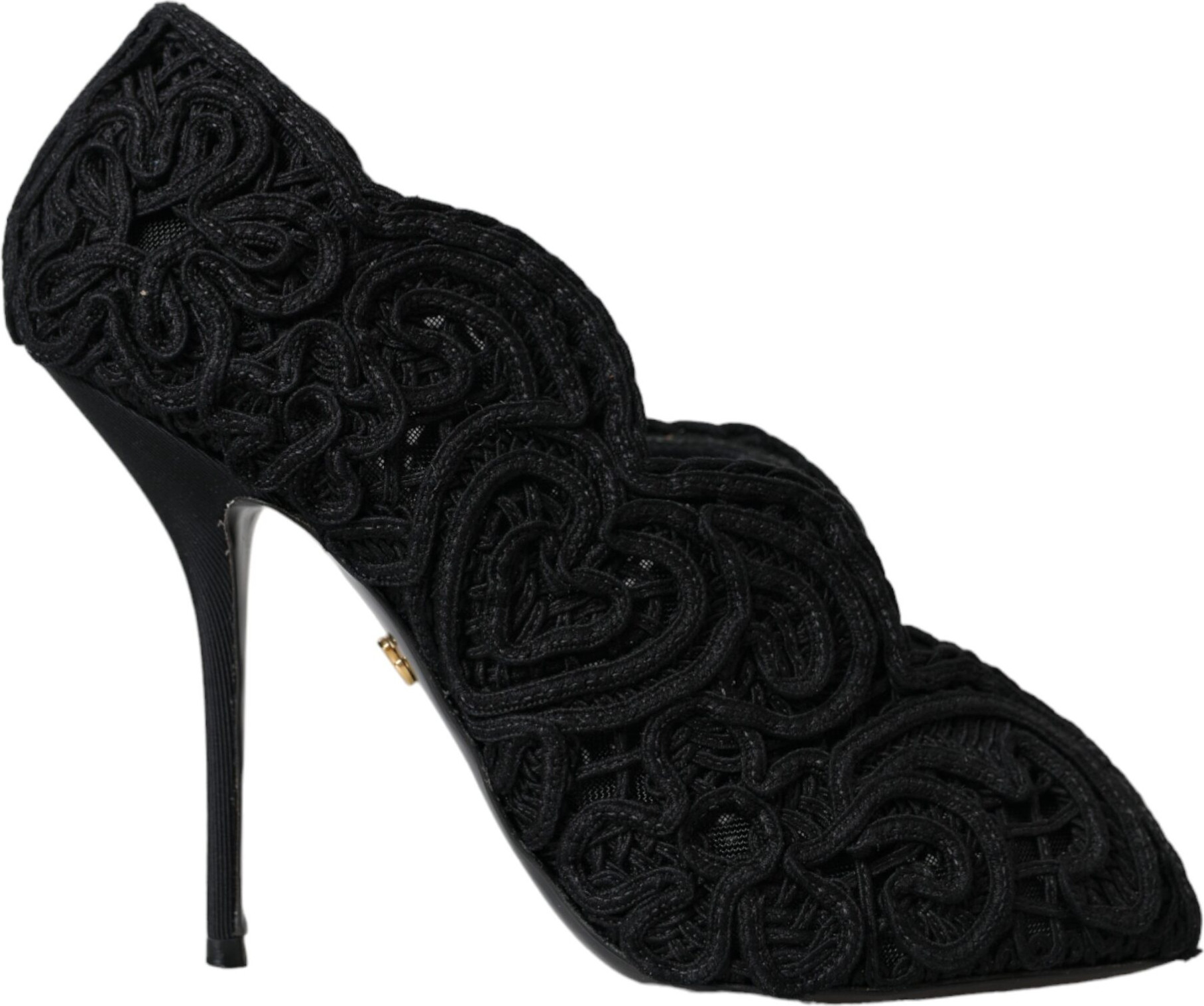 Black Cordonetto Ricamo Pump Open Toe Shoes