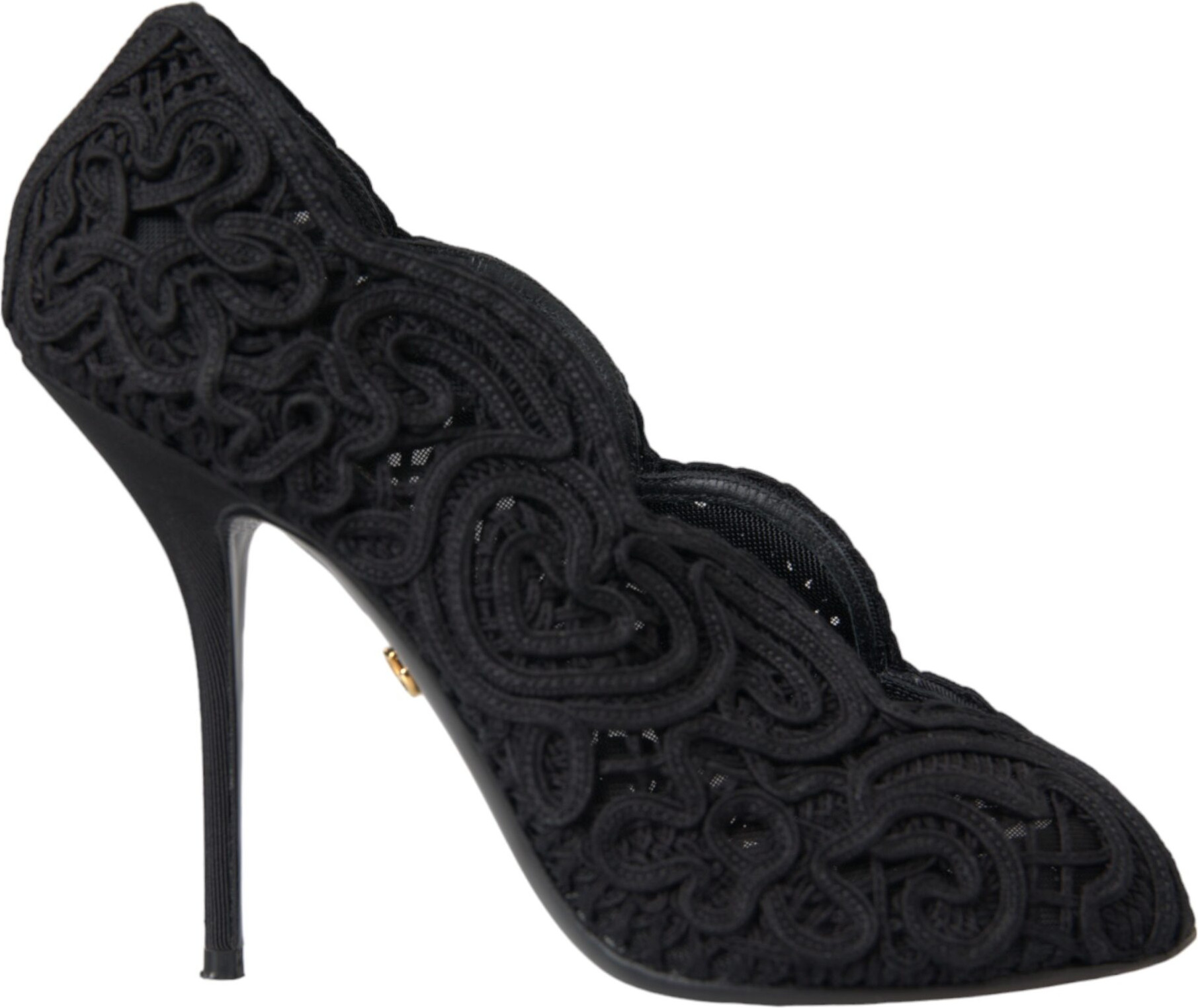 Oyoq kiyimlari- Dolce & Gabbana Qora Cordonetto Ricamo Pump Ochiq To'pi
