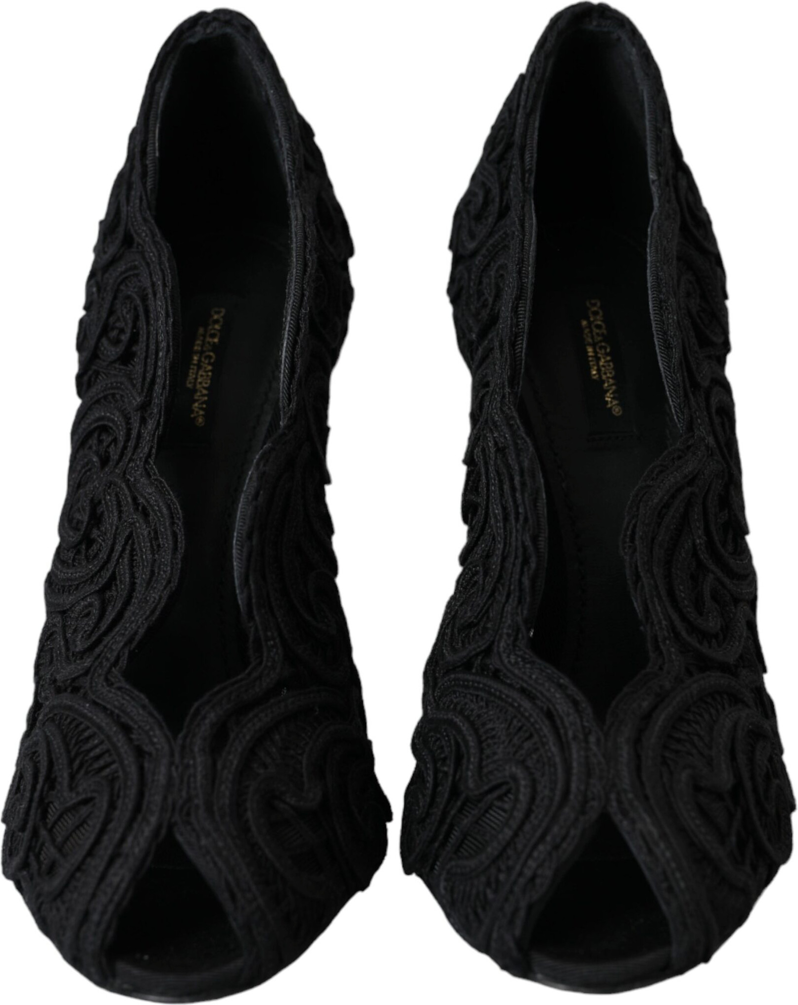 Shoes Pumps Dolce & Gabbana Black Cordonetto Ricamo Pump Open Toe