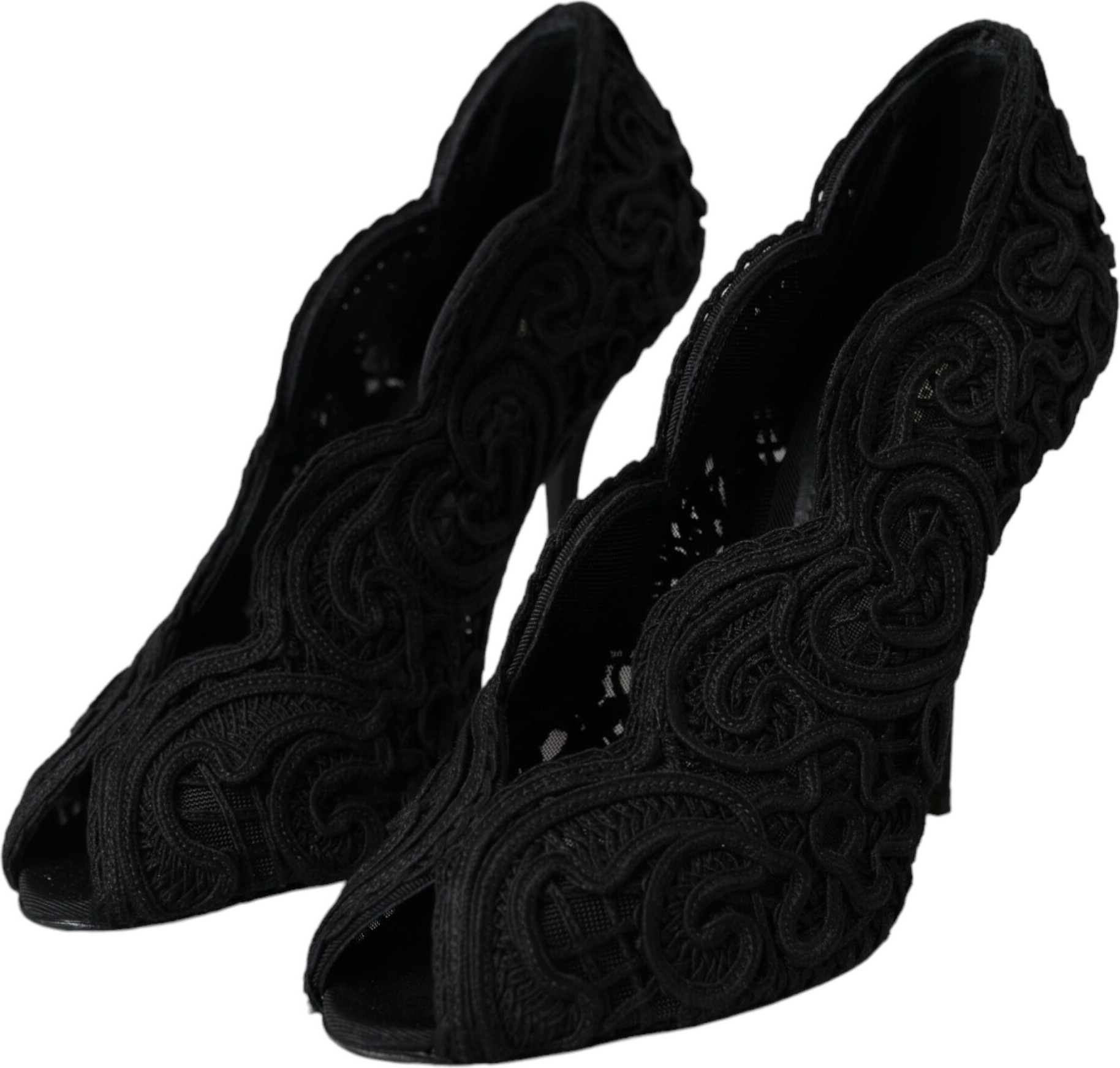 Shoes Pumps Dolce & Gabbana Black Cordonetto Ricamo Pump Open Toe