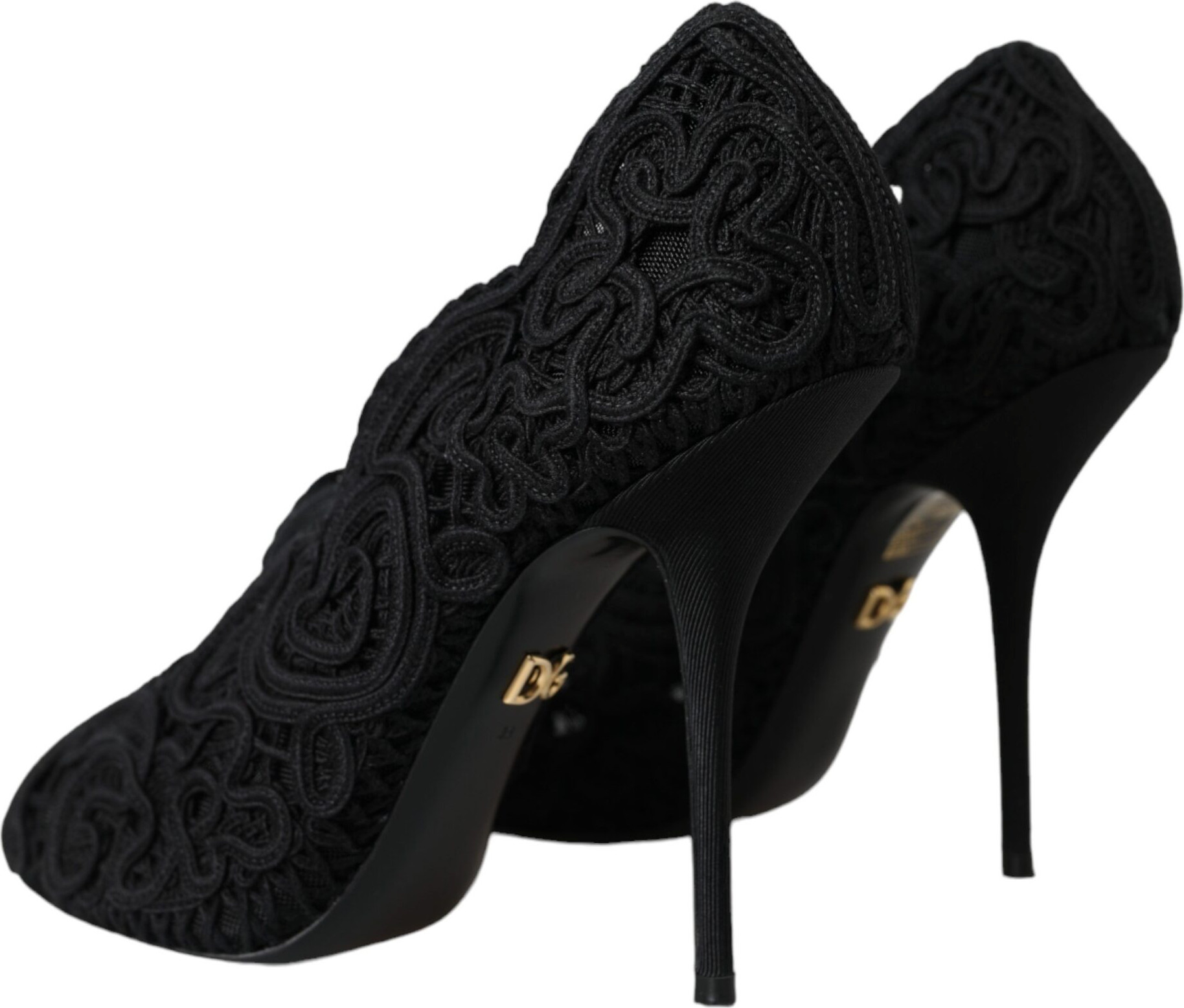 Shoes Pumps Dolce & Gabbana Black Cordonetto Ricamo Pump Open Toe