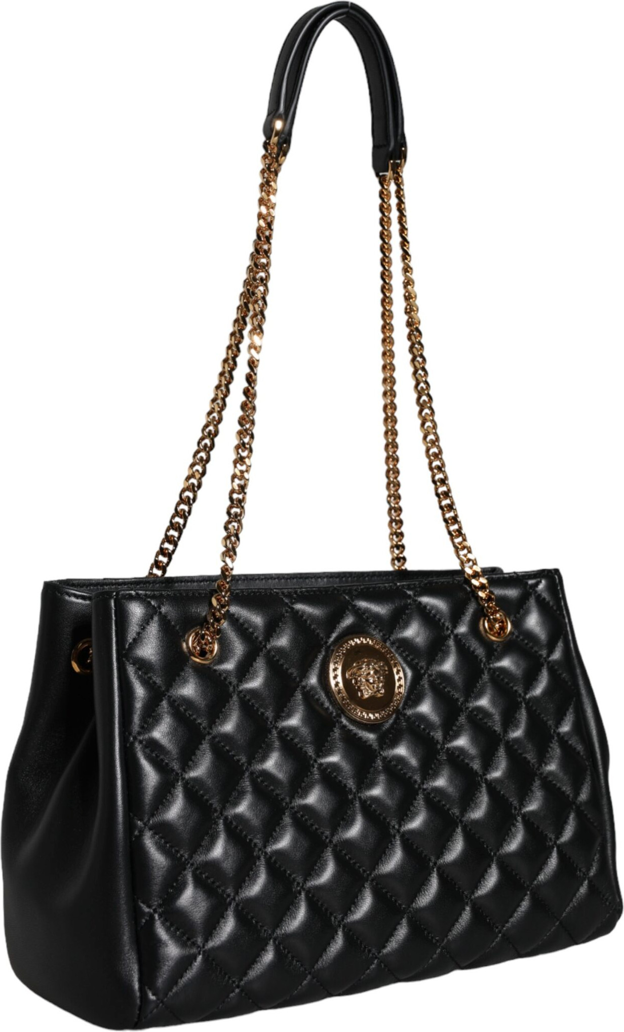 Shoulder Bag Versace Black Quilted Nappa Leather Shoulder Chain Strap Bag