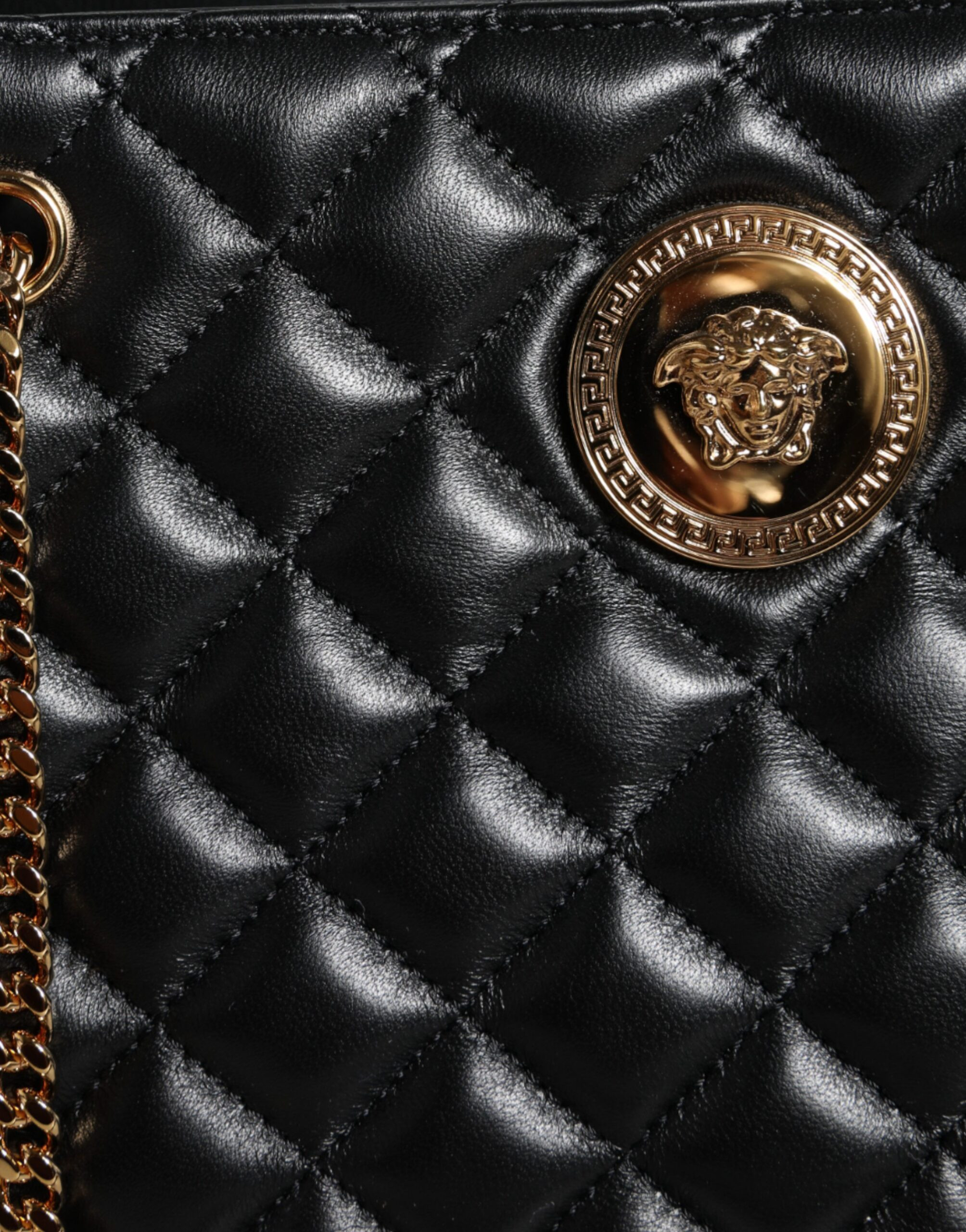 Shoulder Bag Versace Black Quilted Nappa Leather Shoulder Chain Strap Bag
