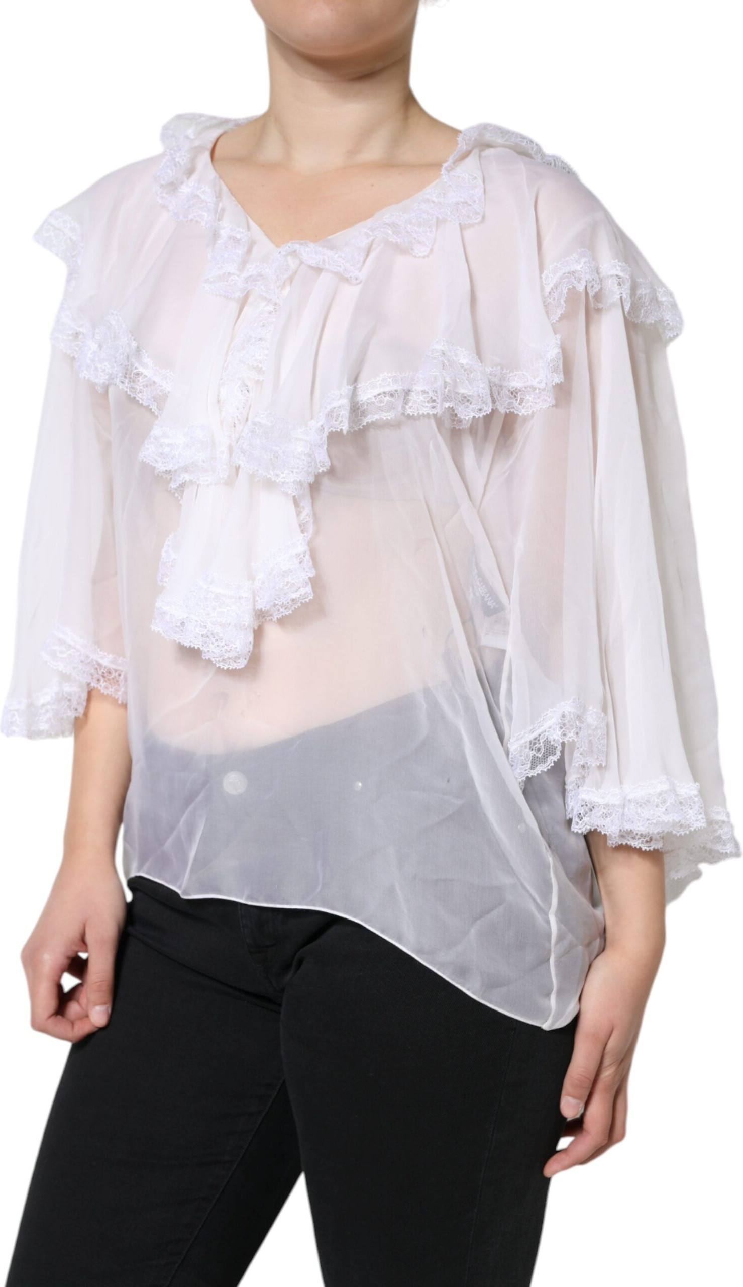 Oq ruffled dantelli uzun yengli bluzka Dolce & Gabbana