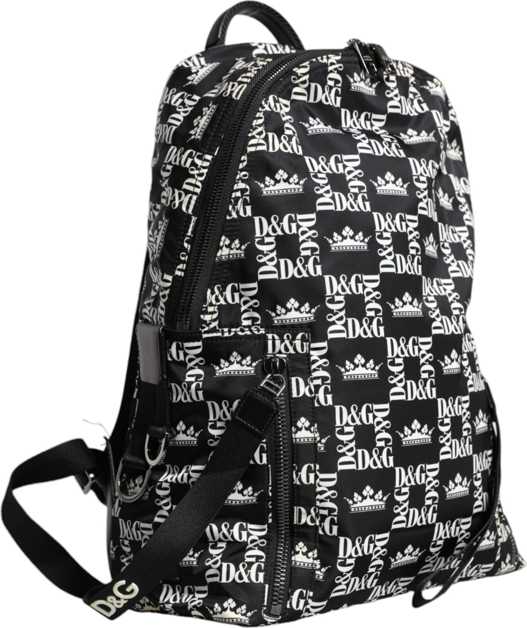 Backpack Dolce & Gabbana Black White DG Crown Logo Nylon Backpack Bag