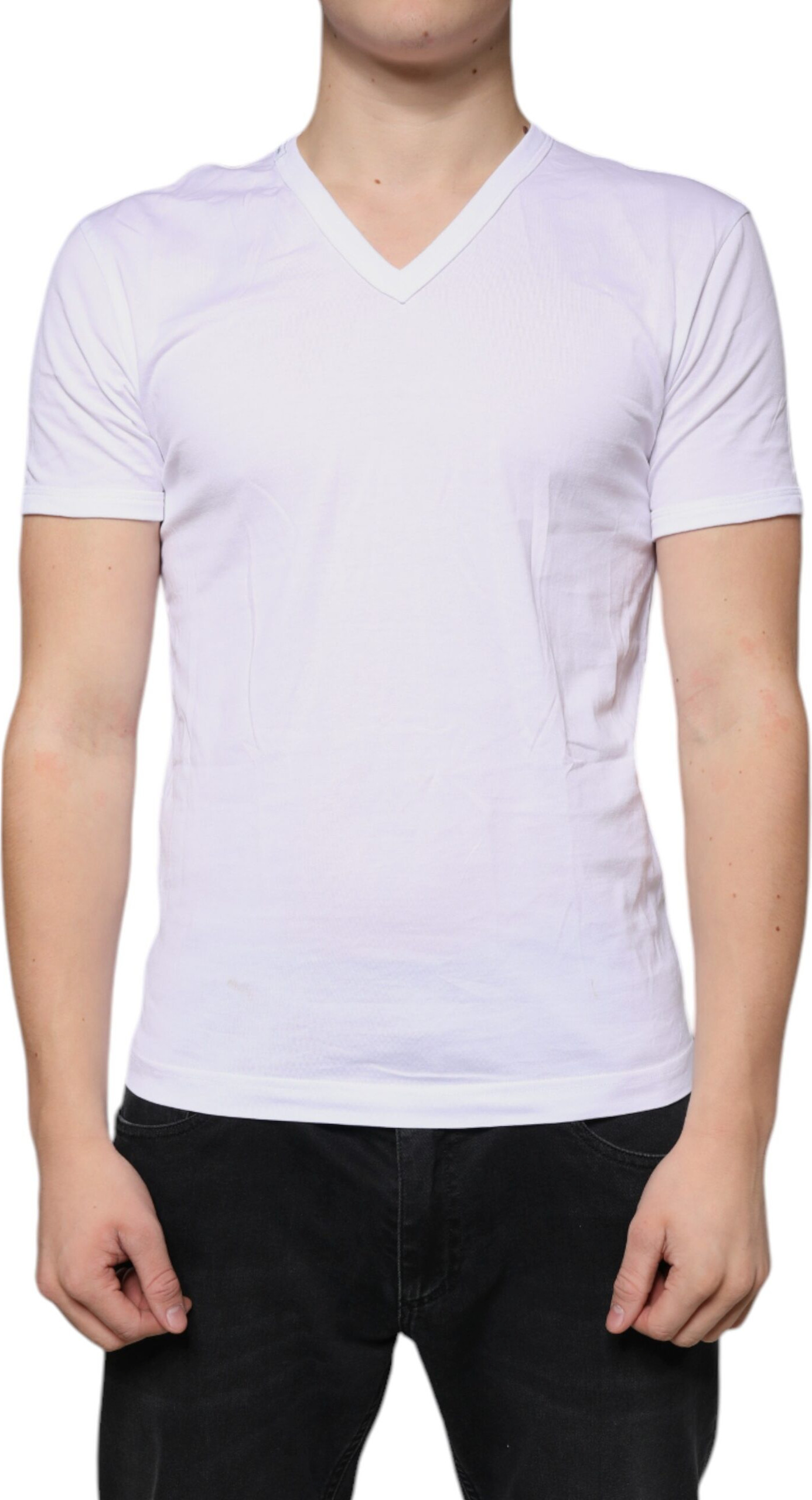 White Cotton V-neck Short Sleeves T-shirt Dolce & Gabbana