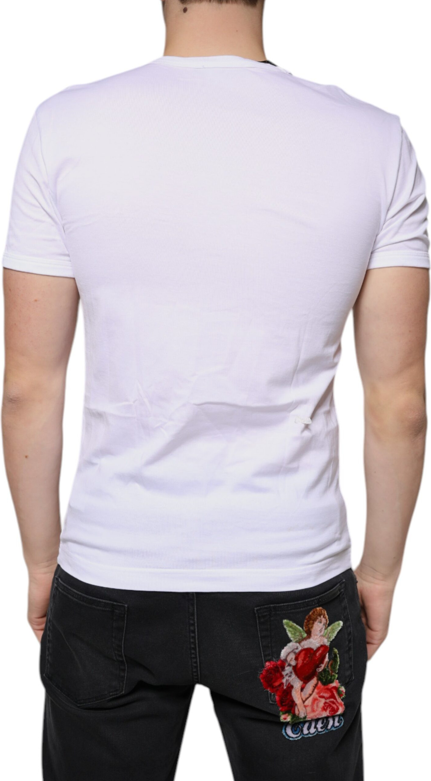 White Cotton V-neck Short Sleeves T-shirt Dolce & Gabbana