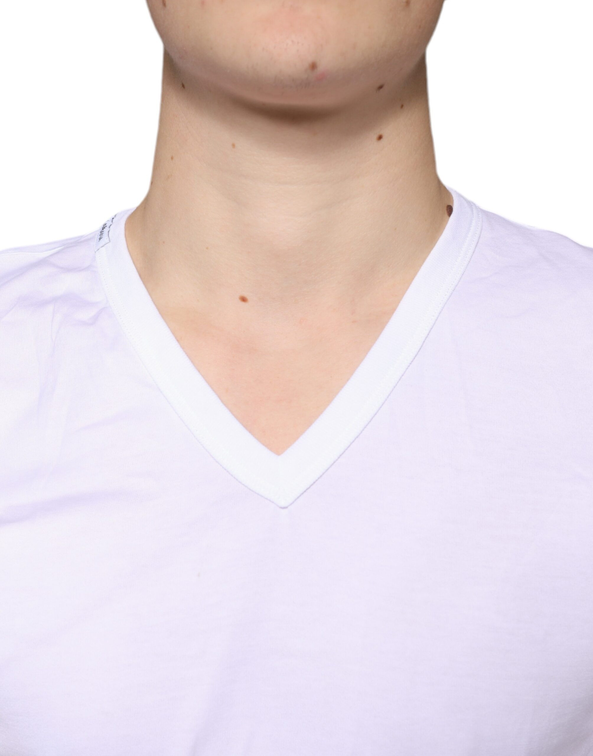 White Cotton V-neck Short Sleeves T-shirt Dolce & Gabbana
