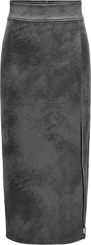 Gray Artificial Leather Long Skirt