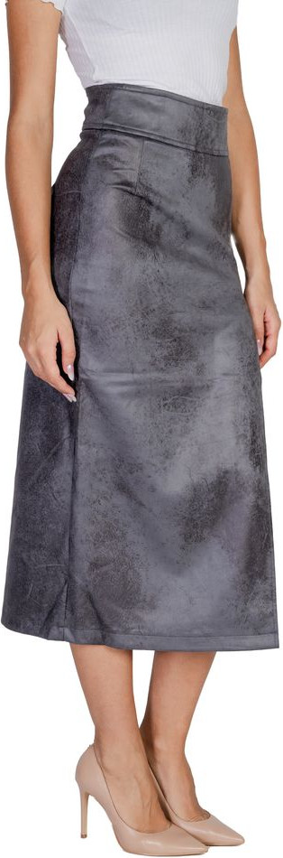 Gray Artificial Leather Long Skirt