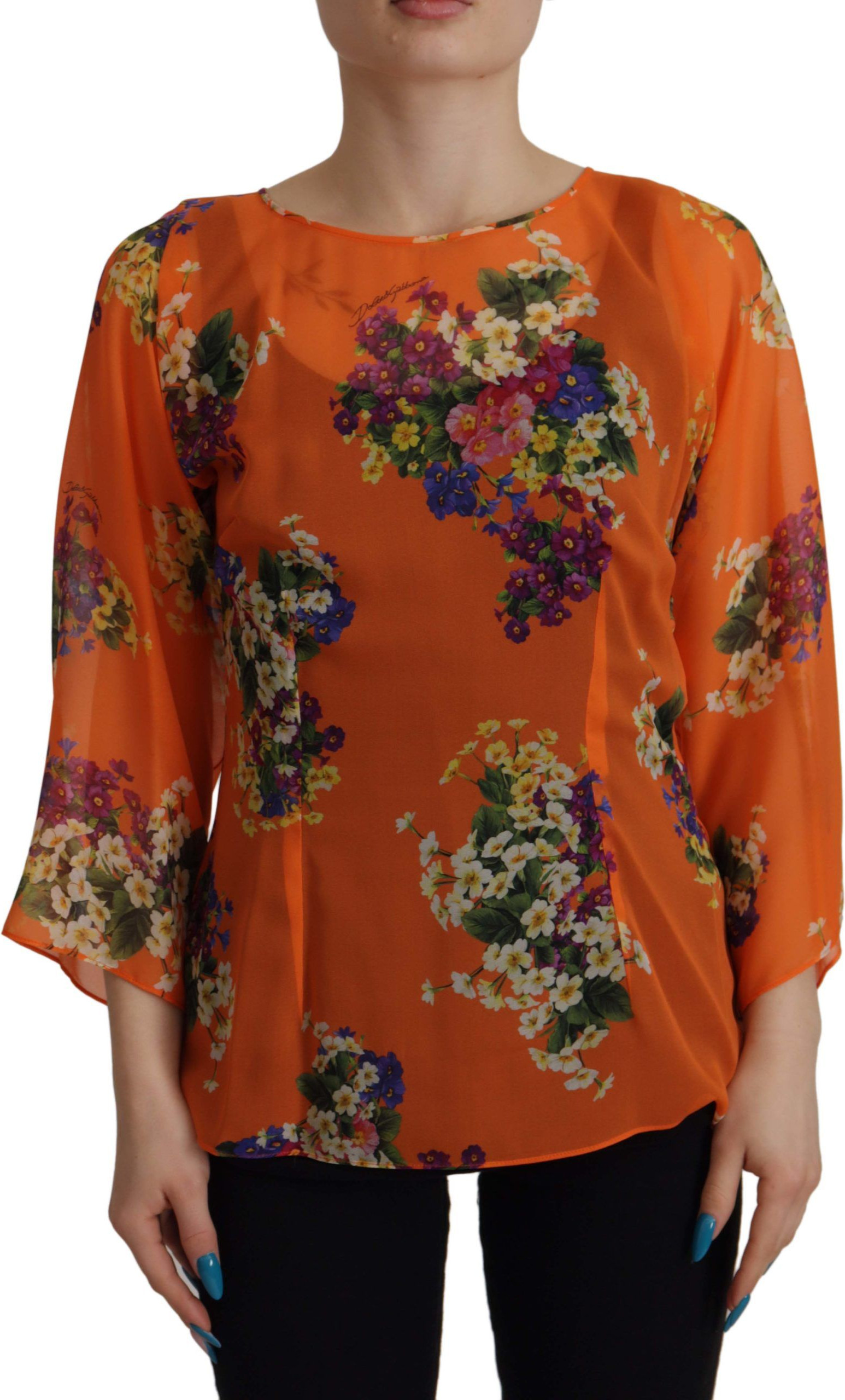 Orange Floral Print Long Sleeve Blouse Dolce & Gabbana