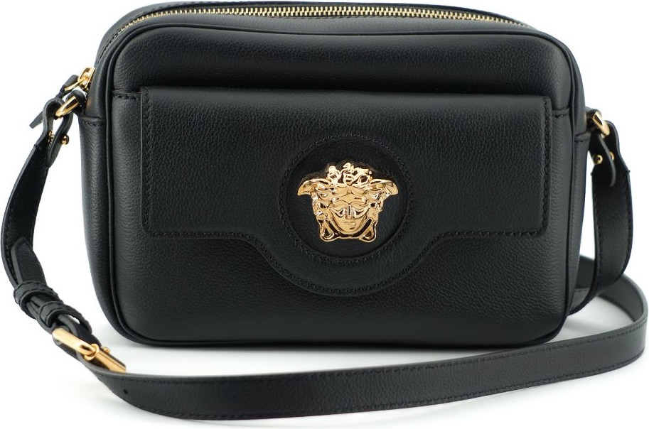 Сумка через плечо Versace Sleek Черная из телячьей кожи Camera Shoulder Bag