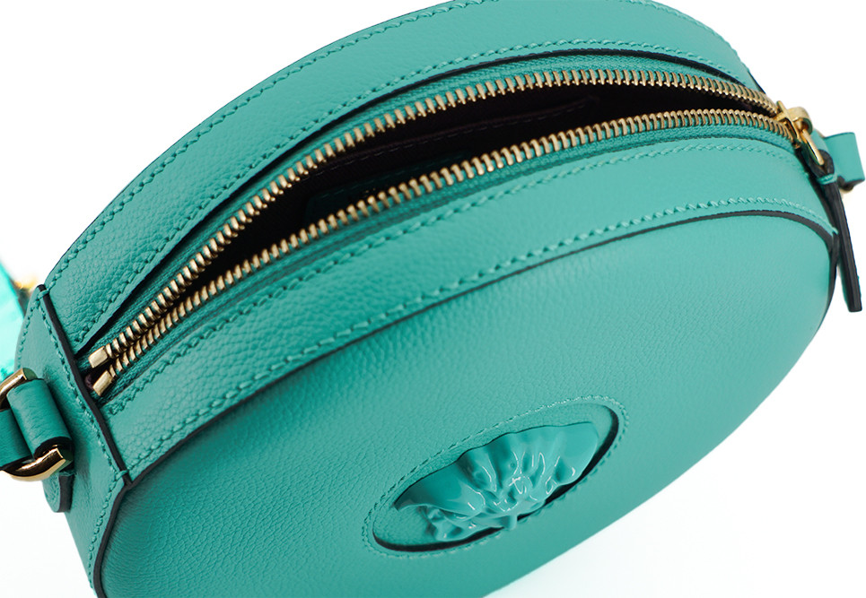 Shoulder Bag Versace Elegant Mint Green Calf Leather Round Shoulder Bag