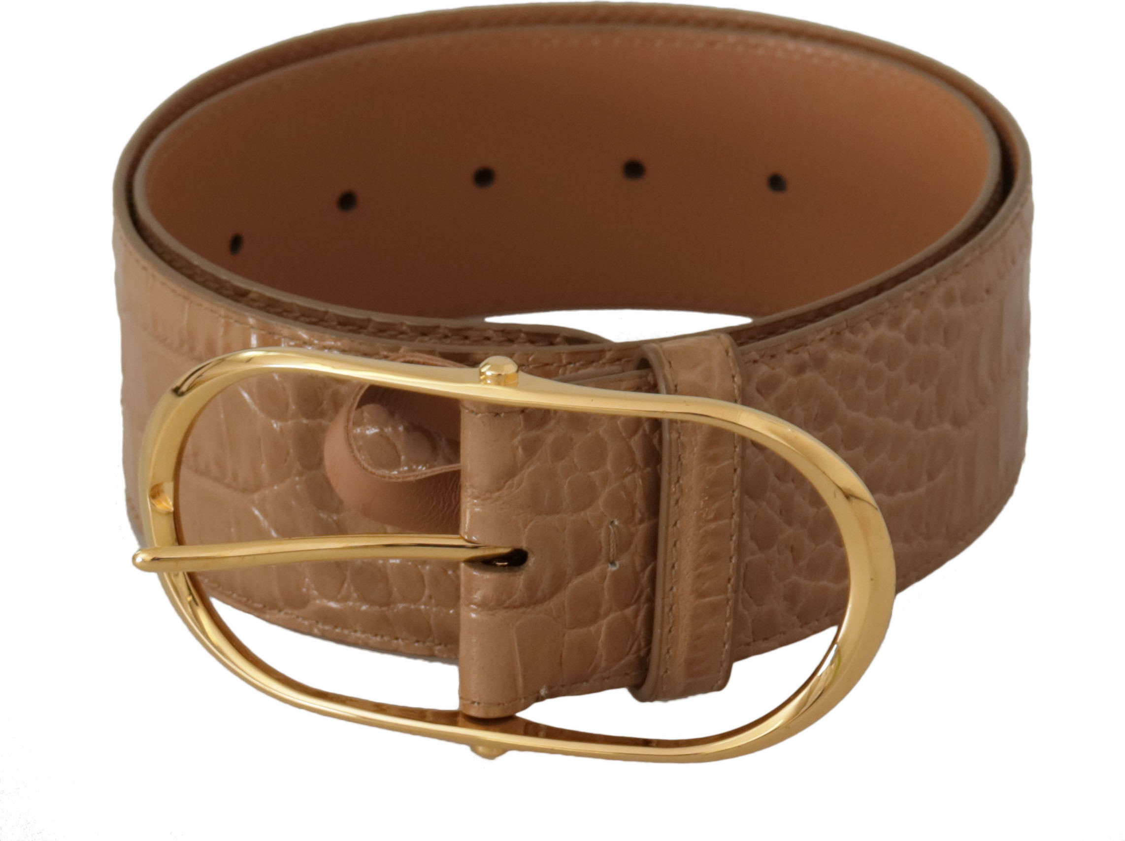 Belt Dolce & Gabbana Elegant Beige Leather Belt with Engraved Buckle