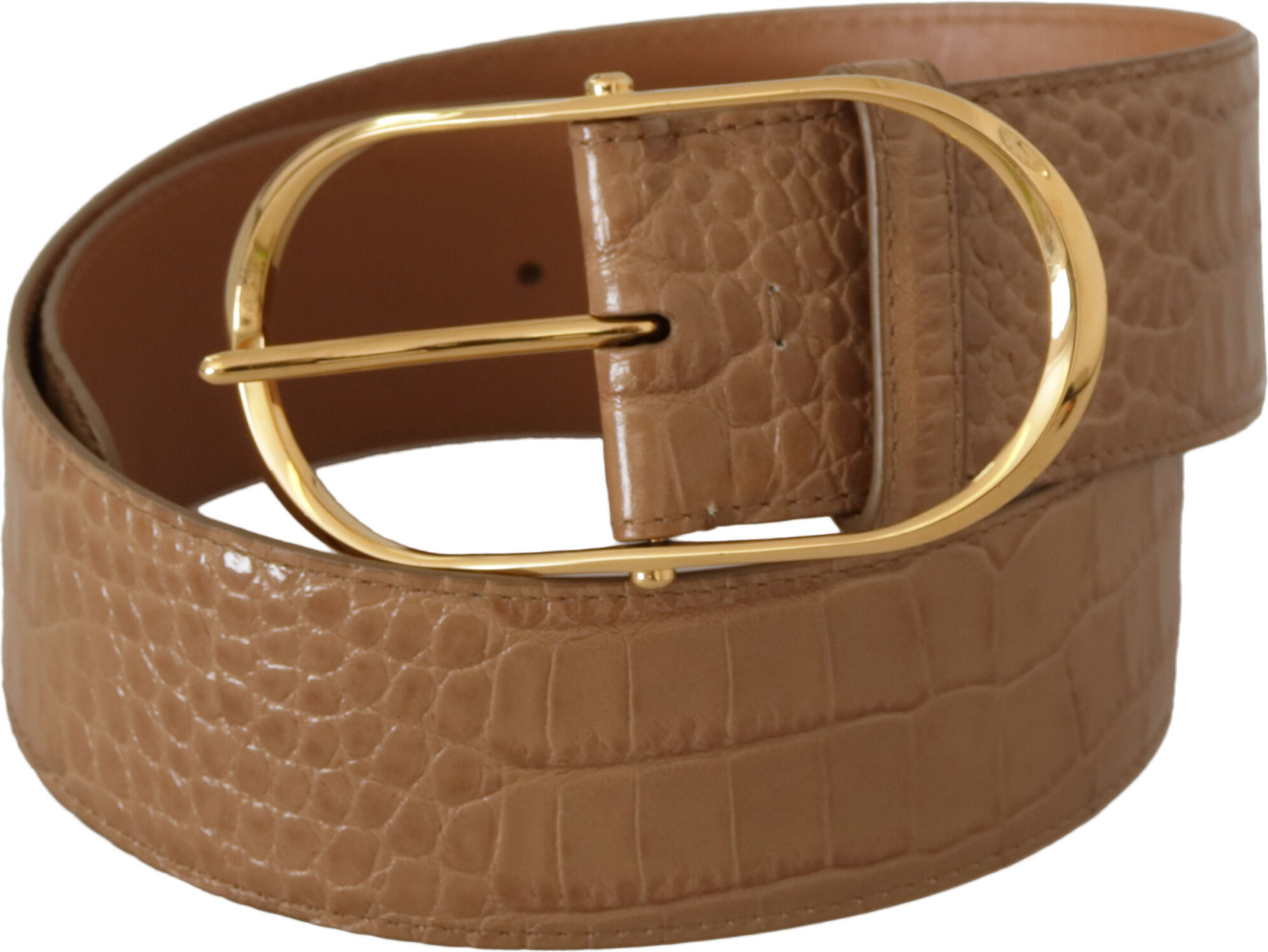 Belt Dolce & Gabbana Elegant Beige Leather Belt with Engraved Buckle