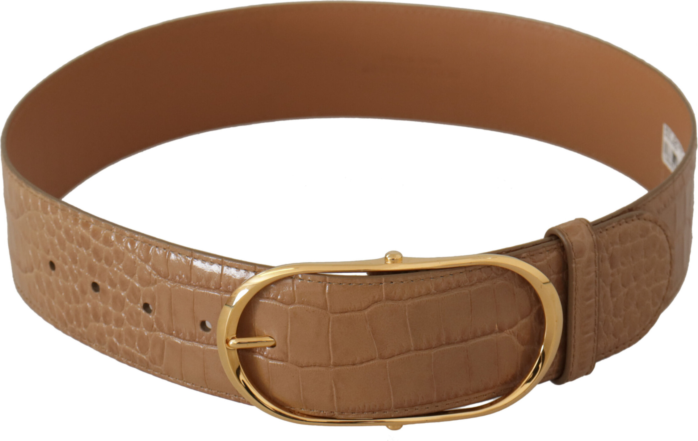Belt Dolce & Gabbana Elegant Beige Leather Belt with Engraved Buckle