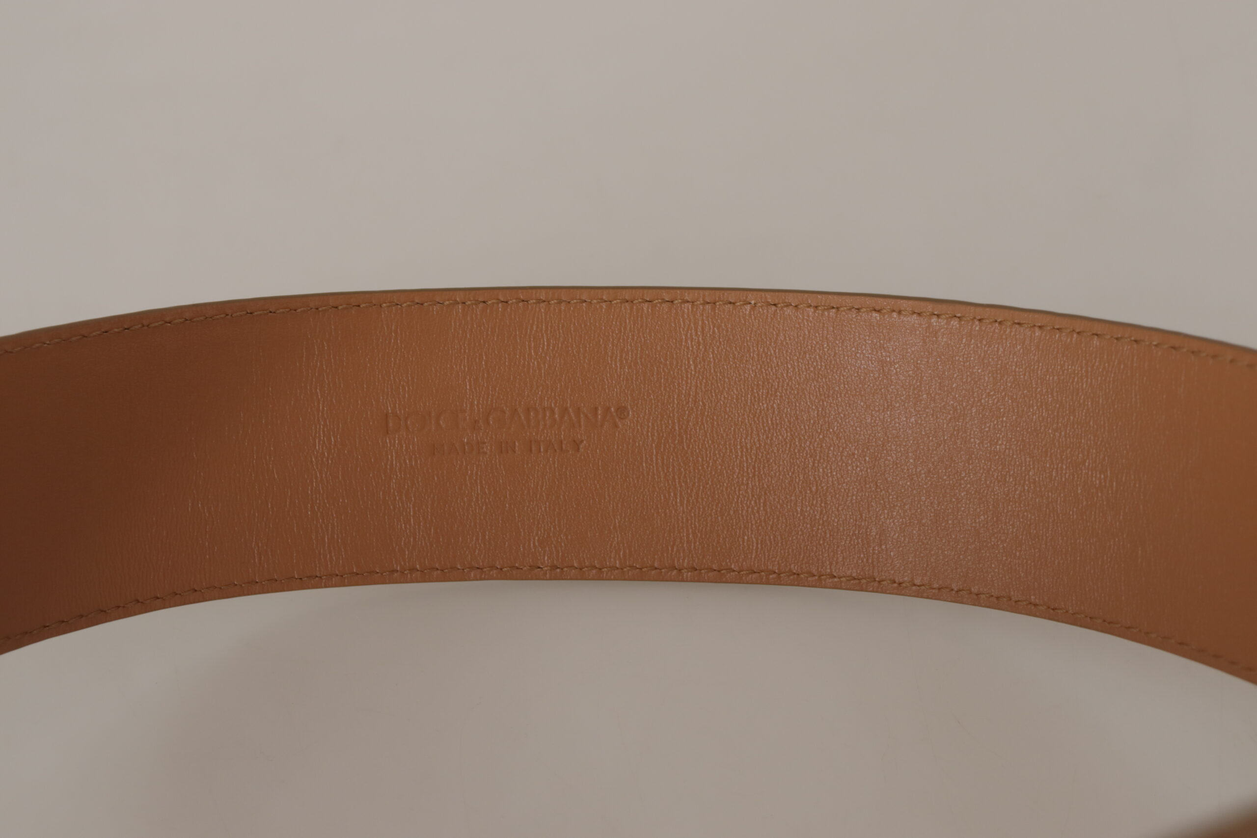 Belt Dolce & Gabbana Elegant Beige Leather Belt with Engraved Buckle