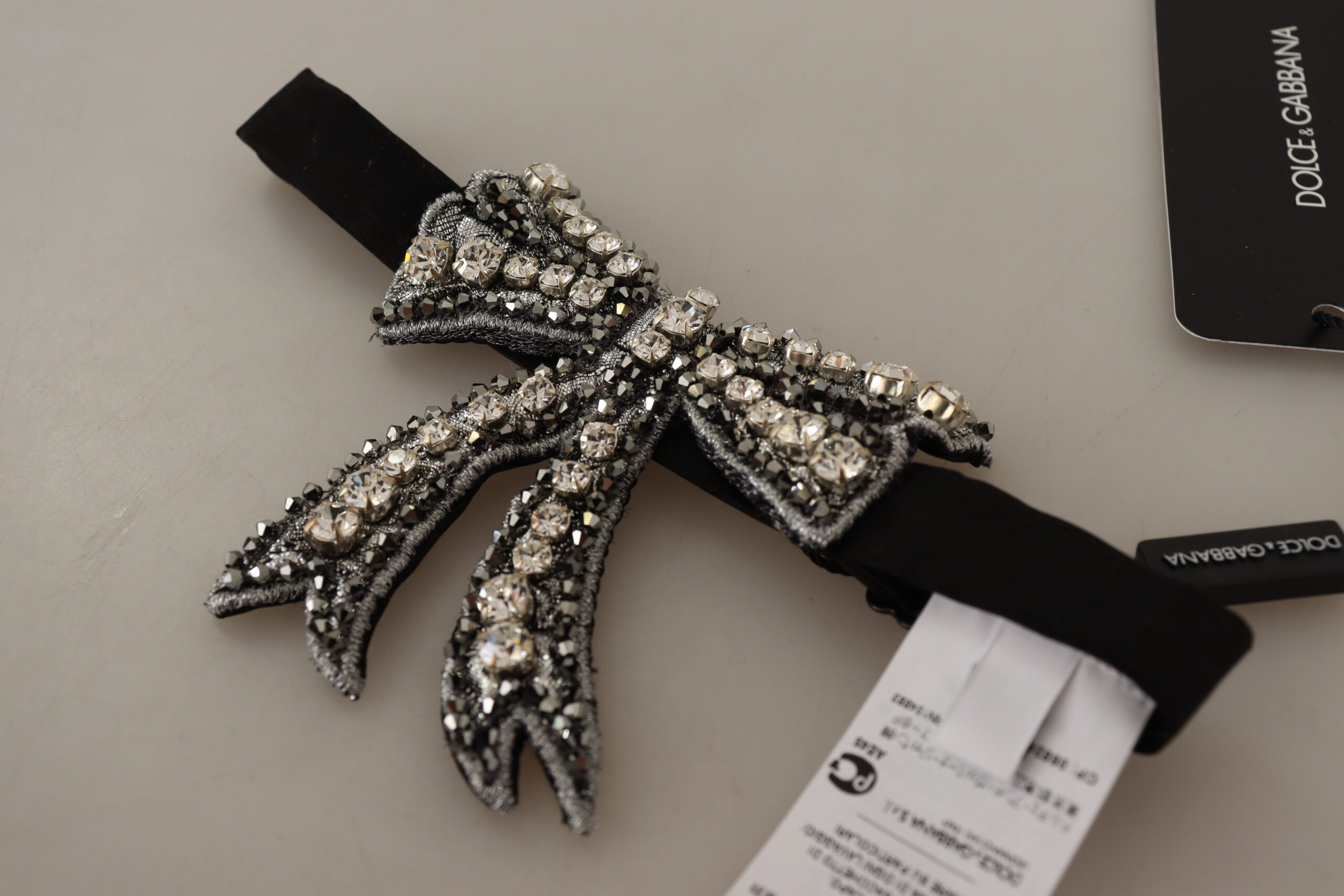 Accessory Dolce & Gabbana Elegant Silver & Crystal Bowtie