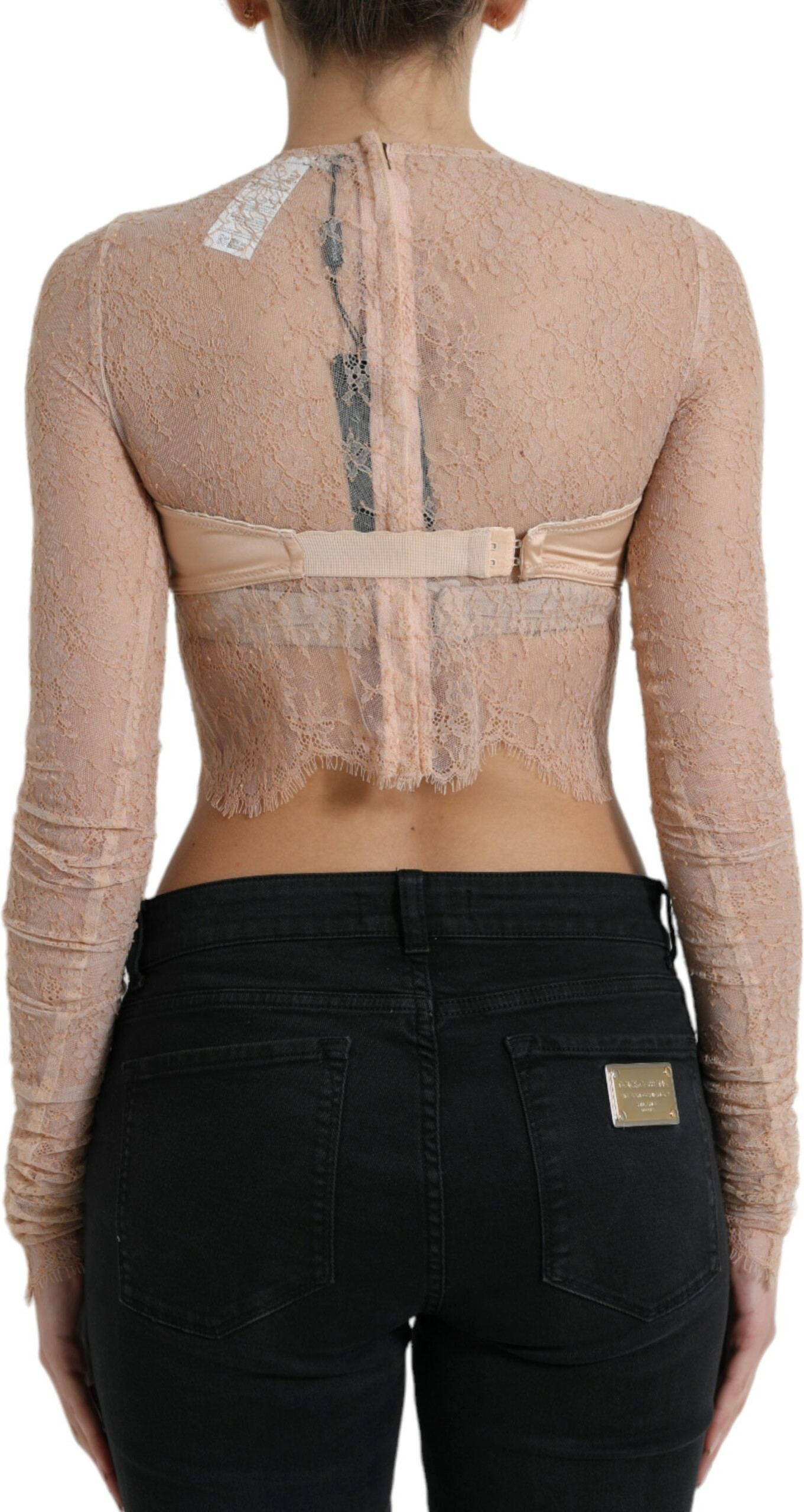 Dolce & Gabbana Beige Nylon Floral Lace Bustier Cropped Top