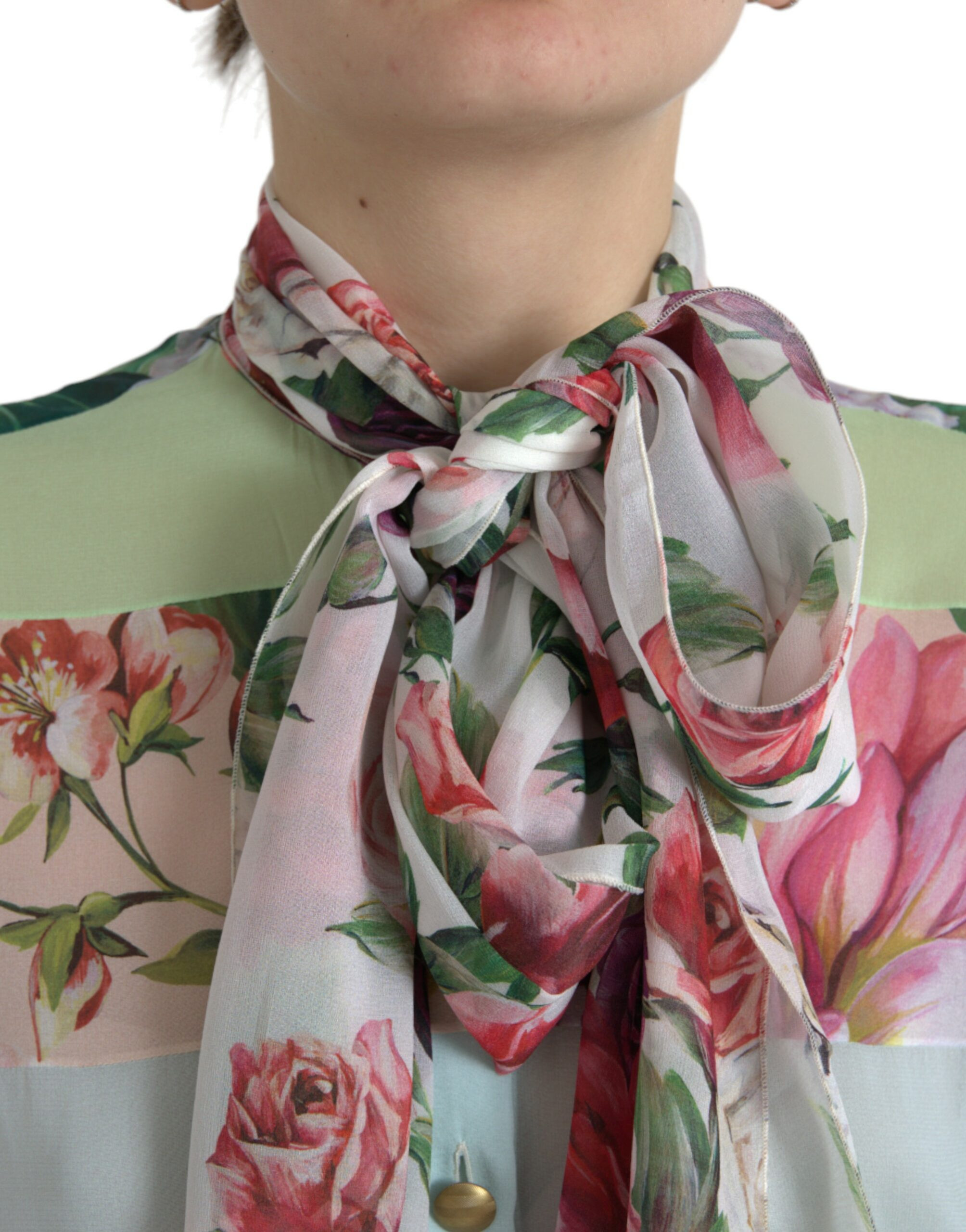 Blouse Dolce & Gabbana Multicolor Floral Patchwork Ascot Collar Top