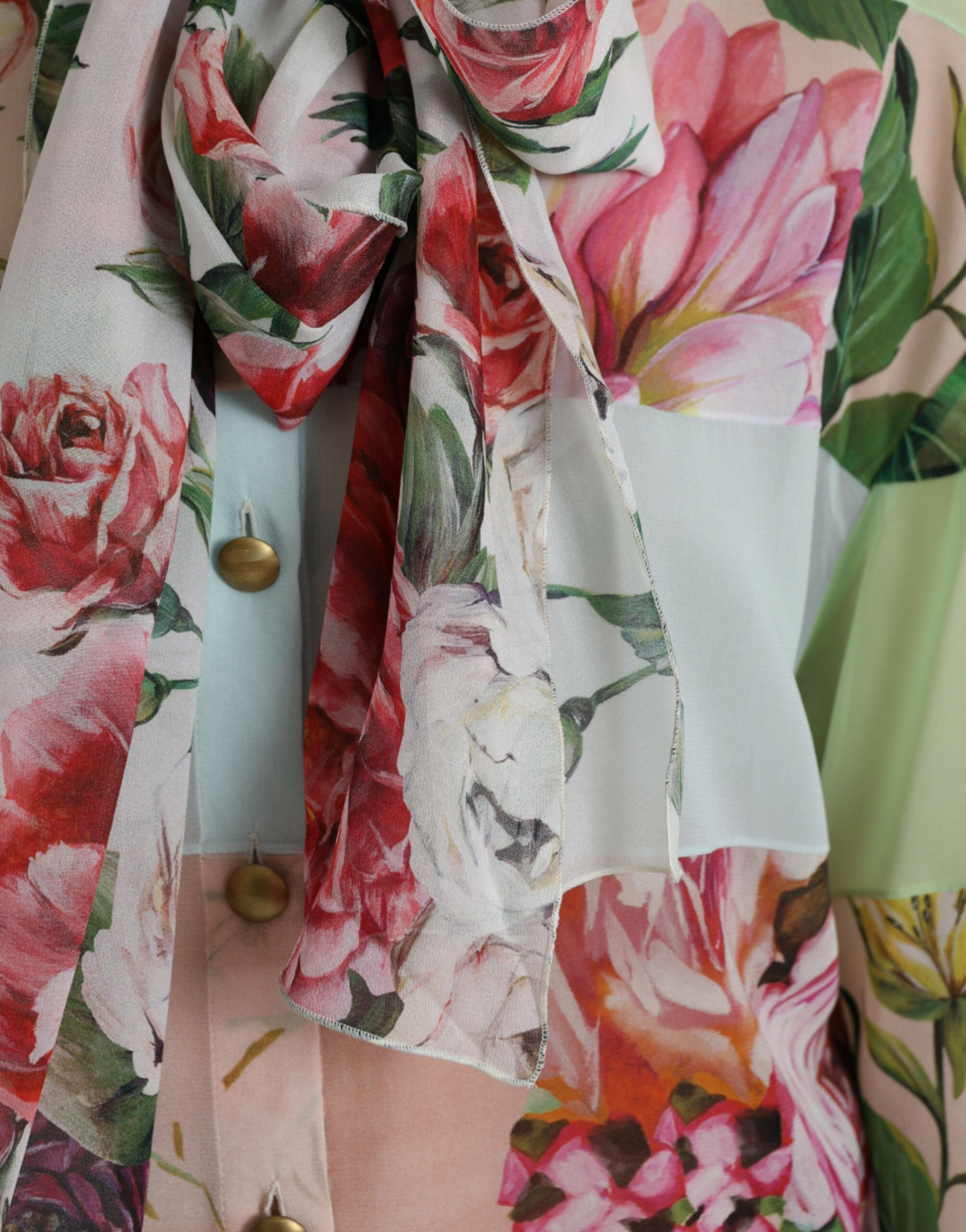Blouse Dolce & Gabbana Multicolor Floral Patchwork Ascot Collar Top