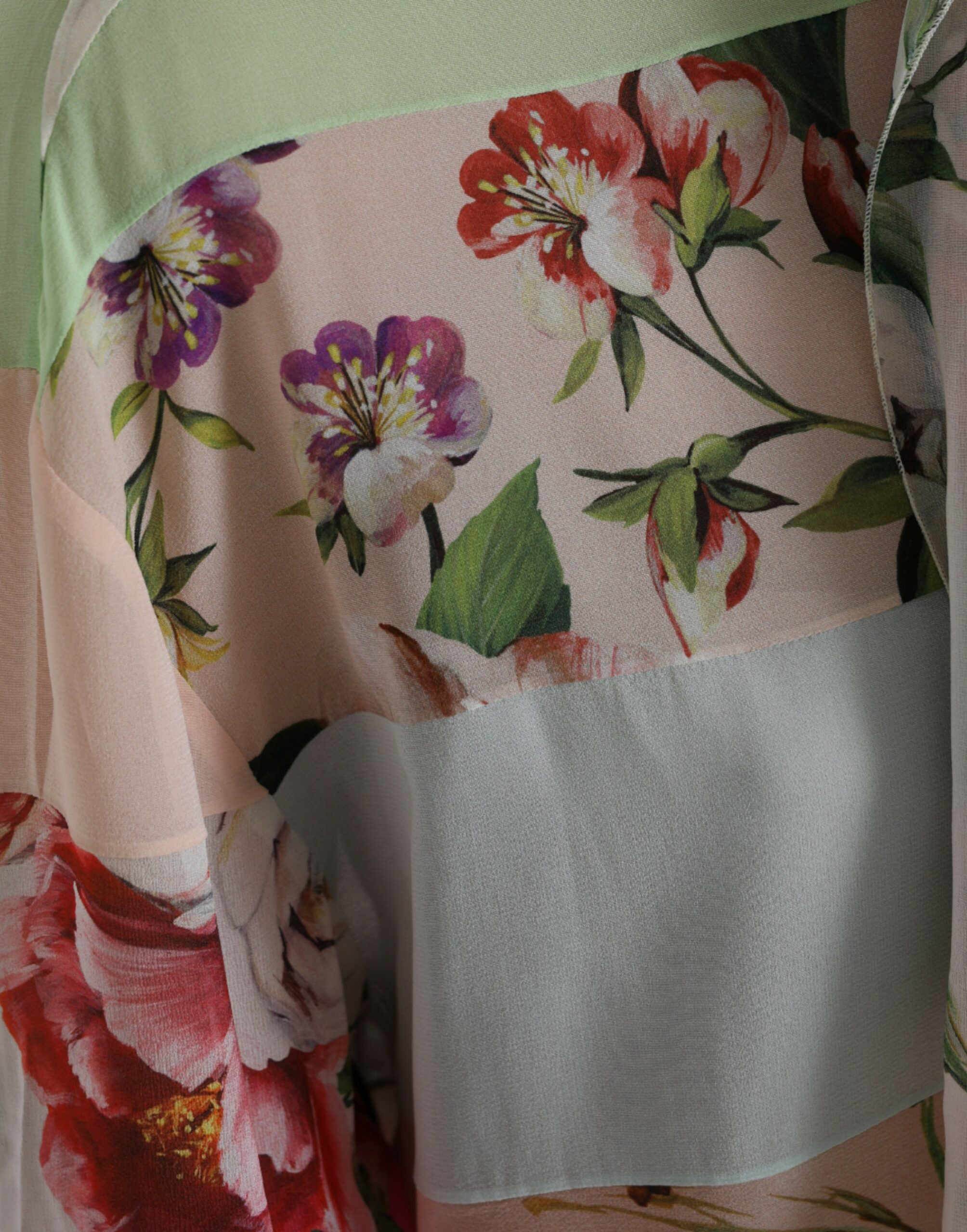 Blouse Dolce & Gabbana Multicolor Floral Patchwork Ascot Collar Top