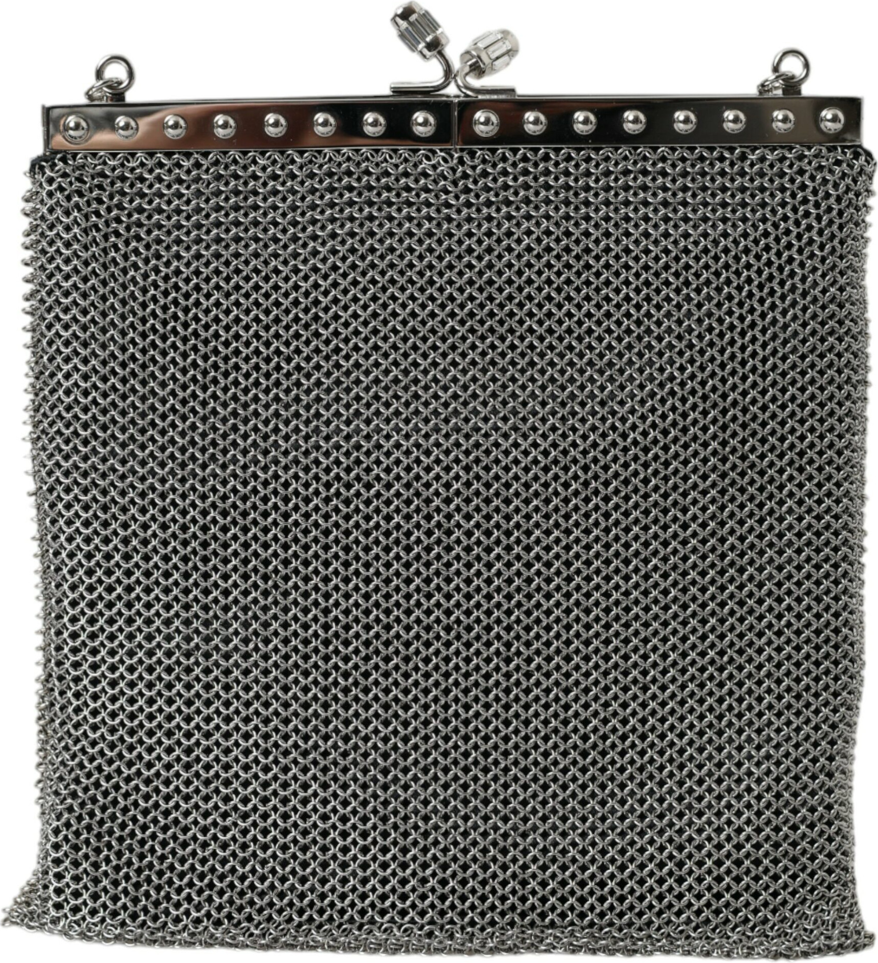 Shoulder Bag Prada Gray Chain Metal Mesh Logo Plaque Bandoliera