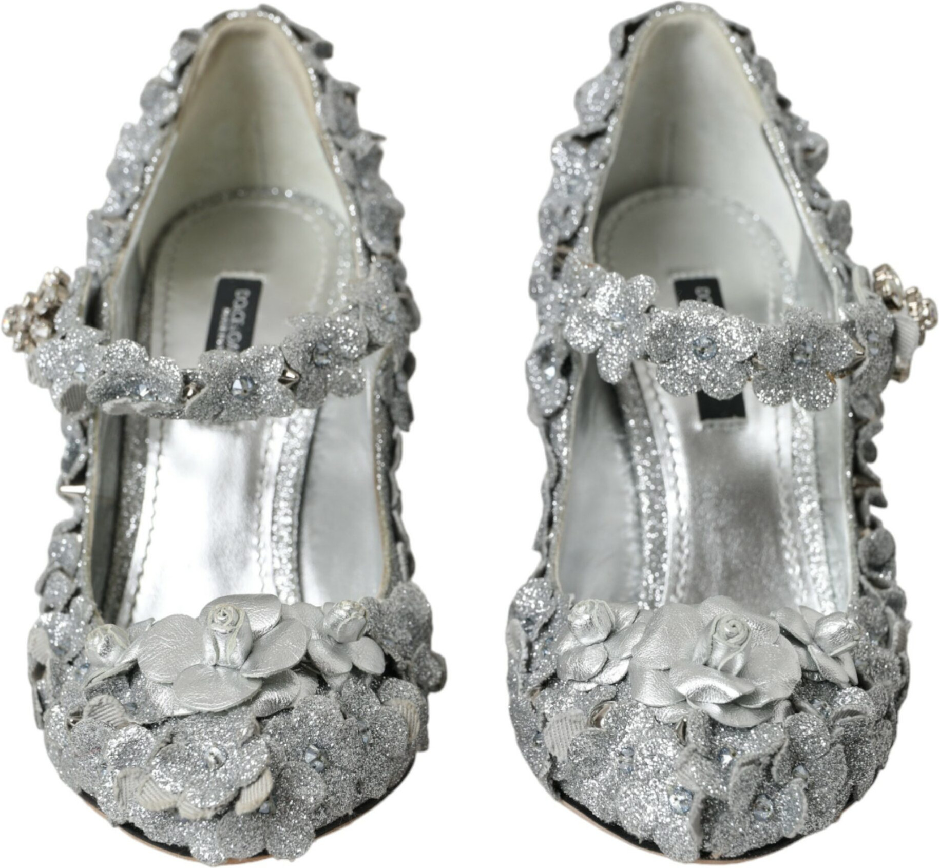 Shoes Dolce & Gabbana Silver Floral Crystal Mary Jane Pumps