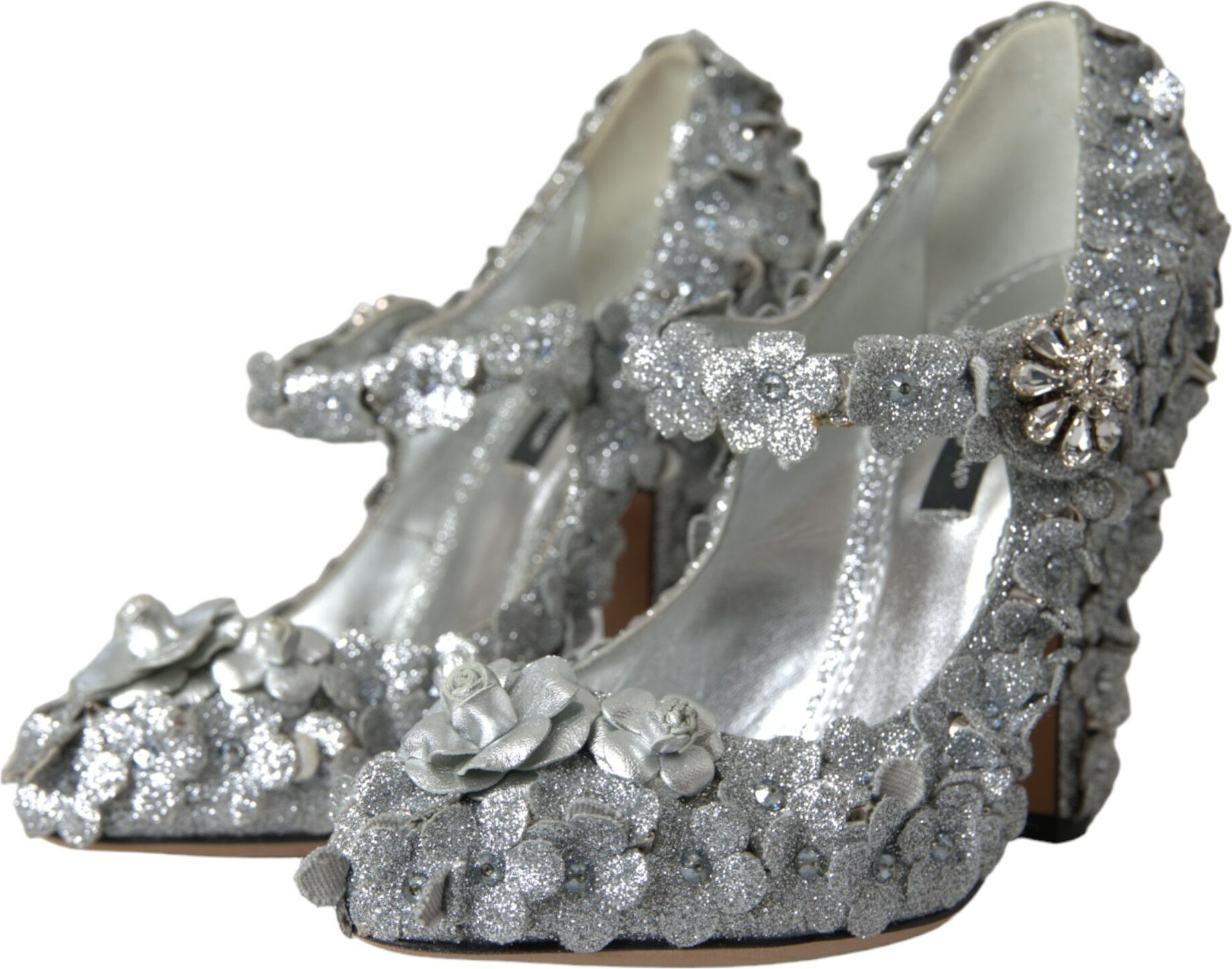 Shoes Dolce & Gabbana Silver Floral Crystal Mary Jane Pumps