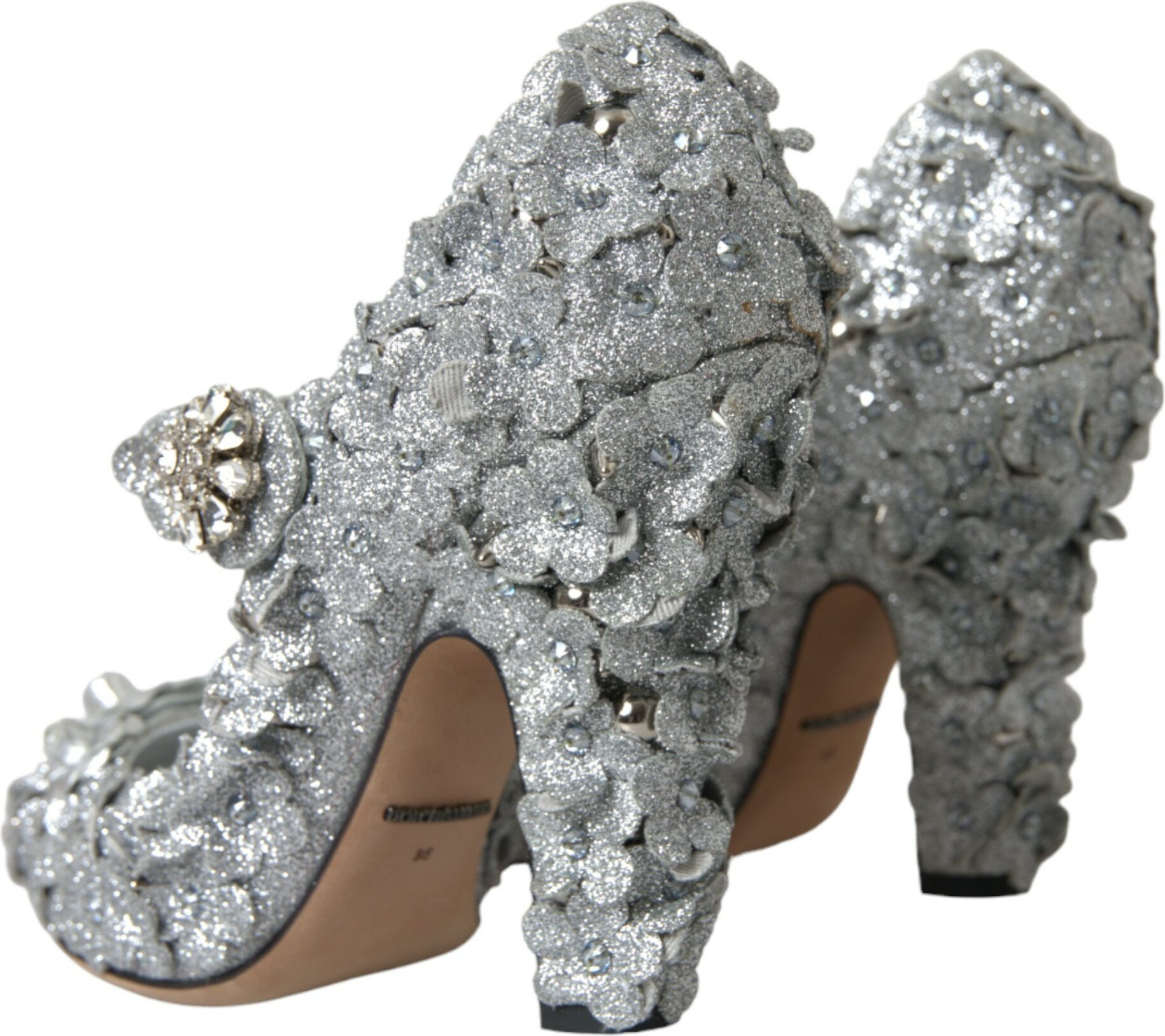 Shoes Dolce & Gabbana Silver Floral Crystal Mary Jane Pumps