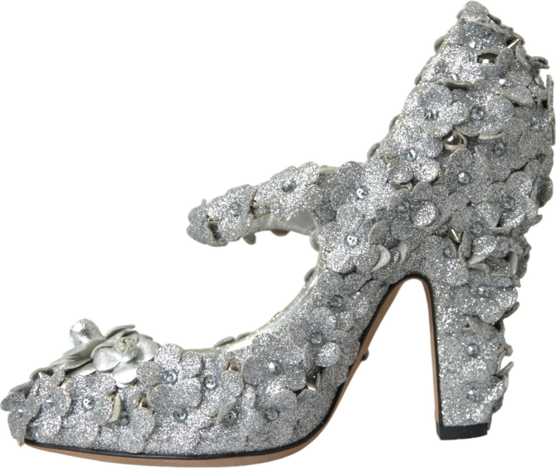 Shoes Dolce & Gabbana Silver Floral Crystal Mary Jane Pumps