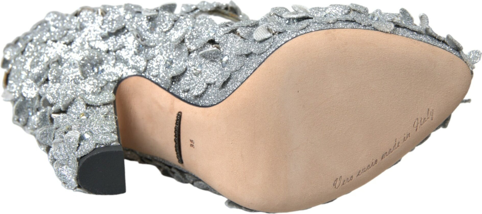 Shoes Dolce & Gabbana Silver Floral Crystal Mary Jane Pumps