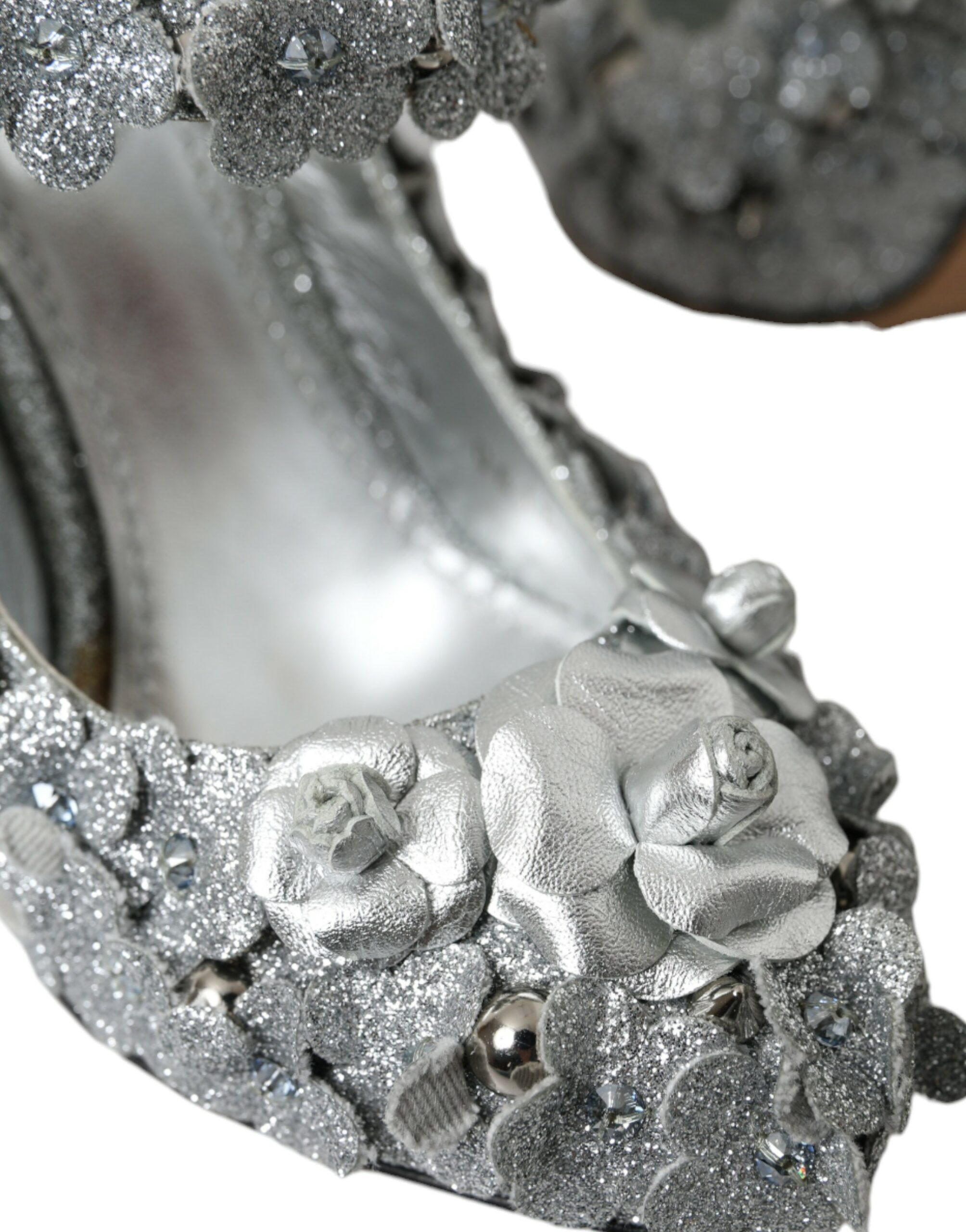 Shoes Dolce & Gabbana Silver Floral Crystal Mary Jane Pumps
