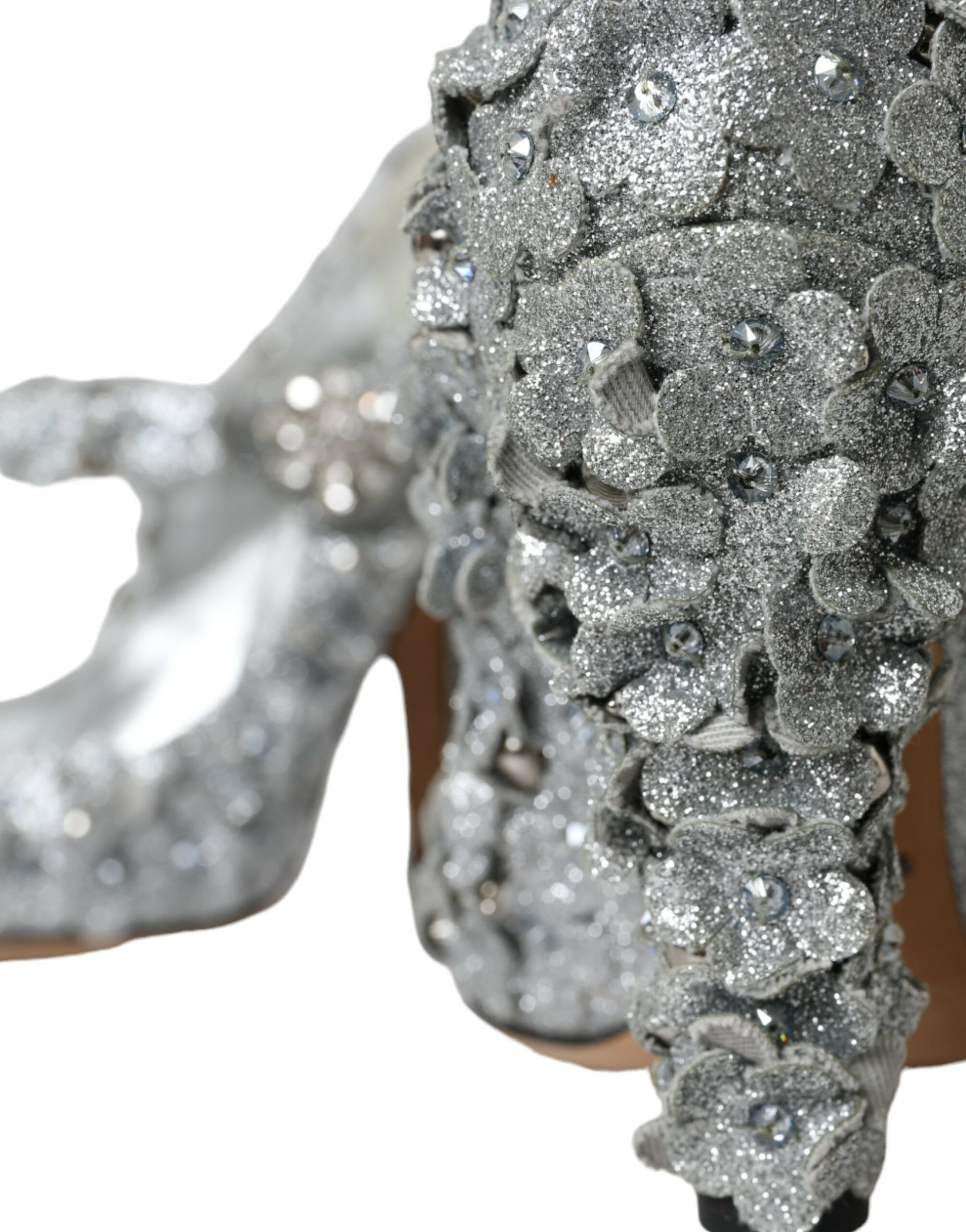 Shoes Dolce & Gabbana Silver Floral Crystal Mary Jane Pumps
