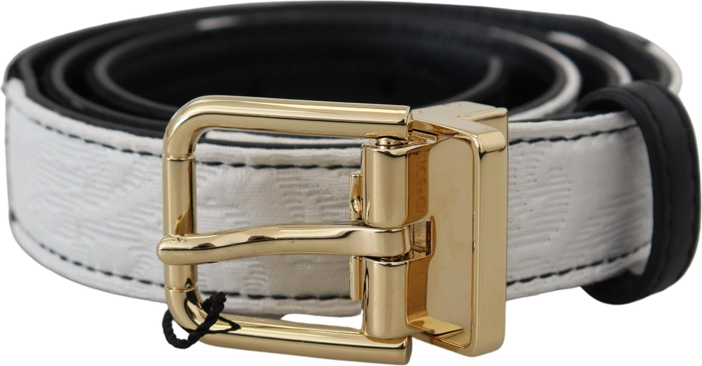 Belt Dolce & Gabbana White Black Patchwork Gold Metal Buckle