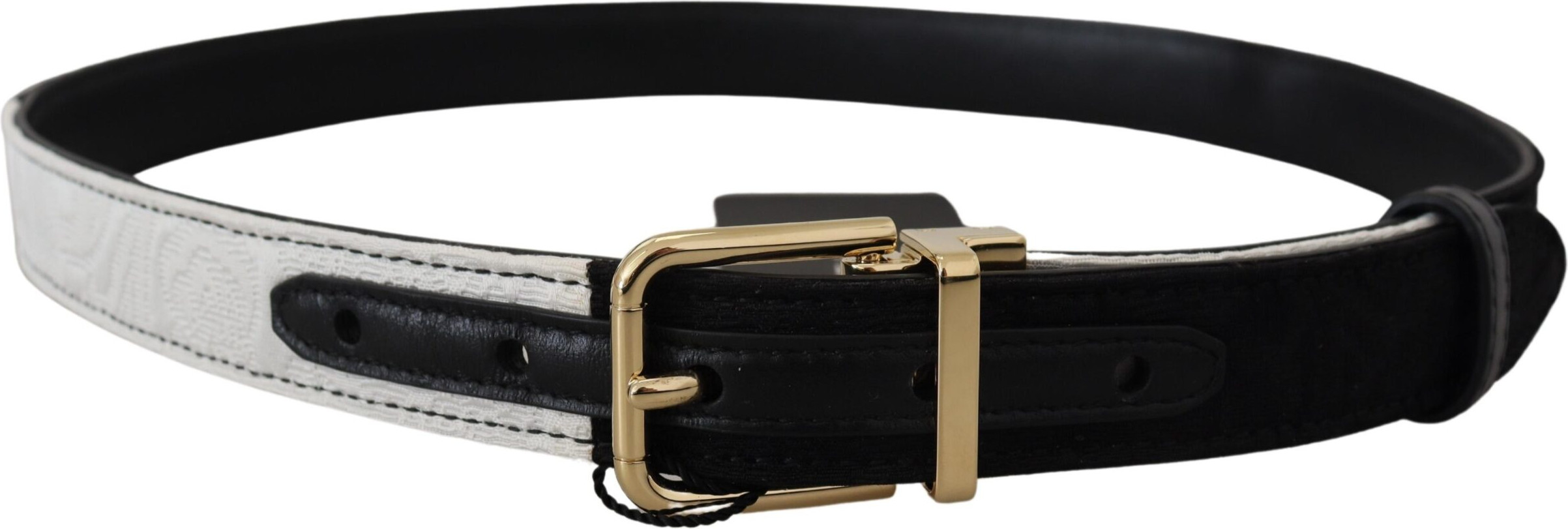 Belt Dolce & Gabbana White Black Patchwork Gold Metal Buckle