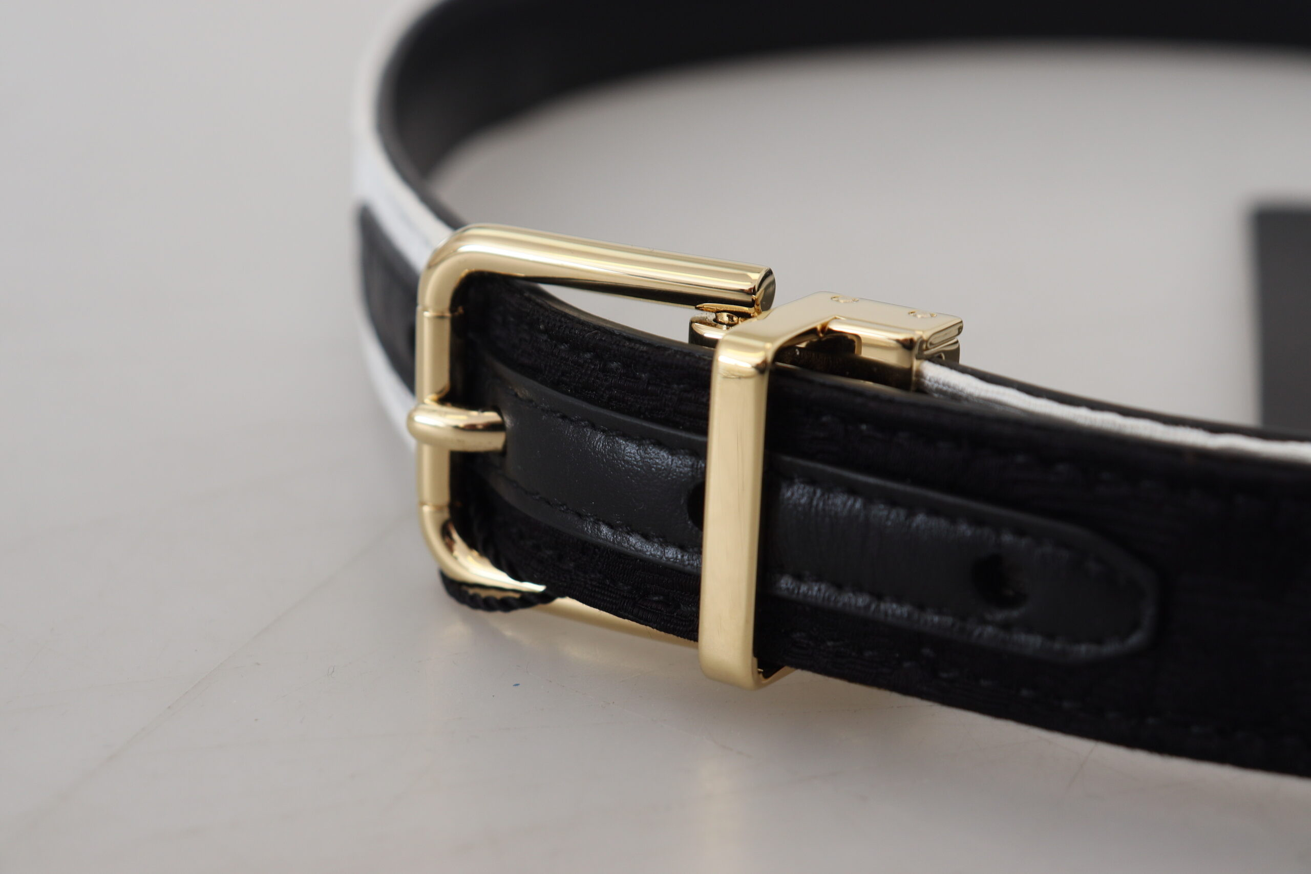 Belt Dolce & Gabbana White Black Patchwork Gold Metal Buckle