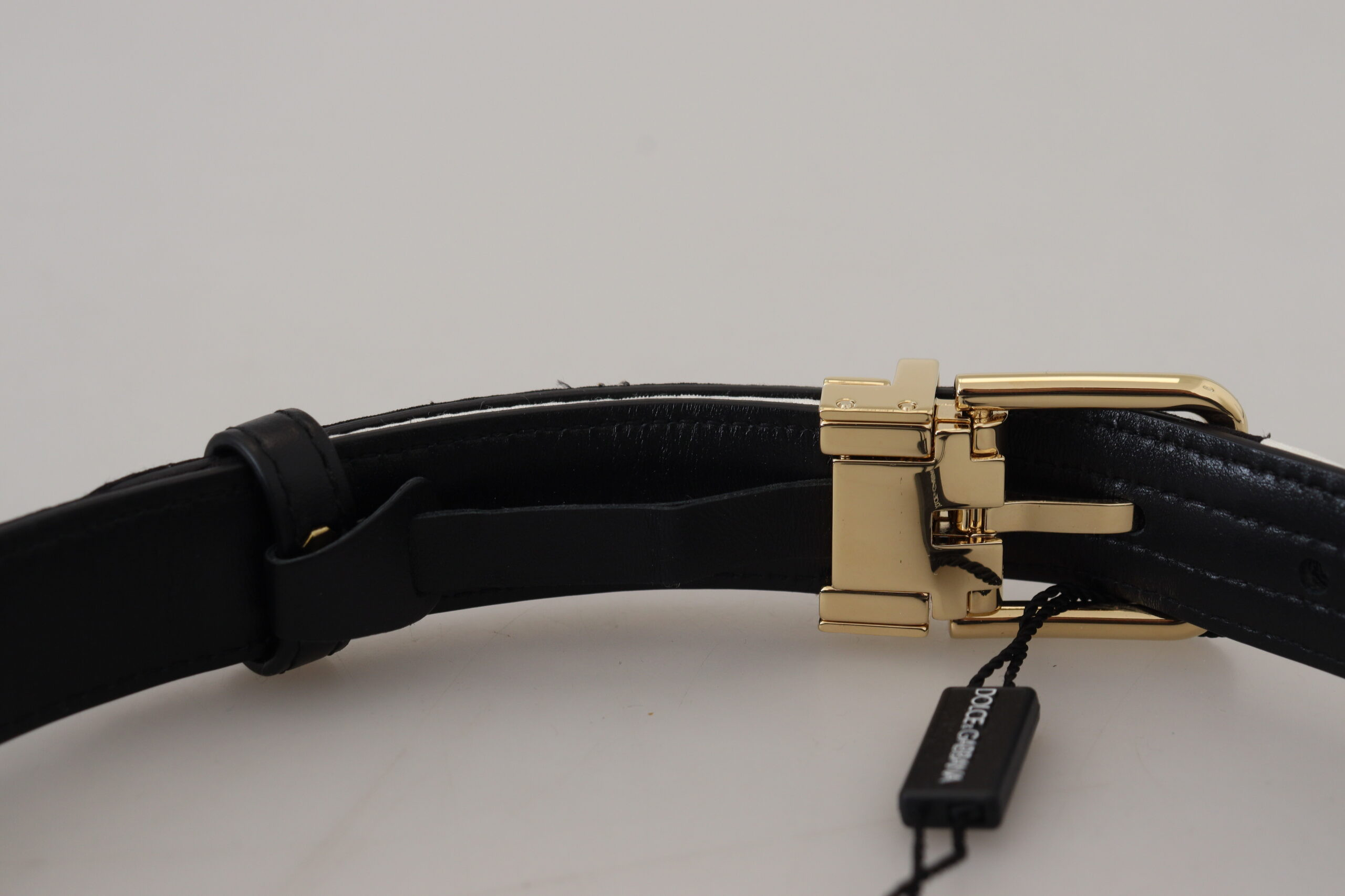 Belt Dolce & Gabbana White Black Patchwork Gold Metal Buckle