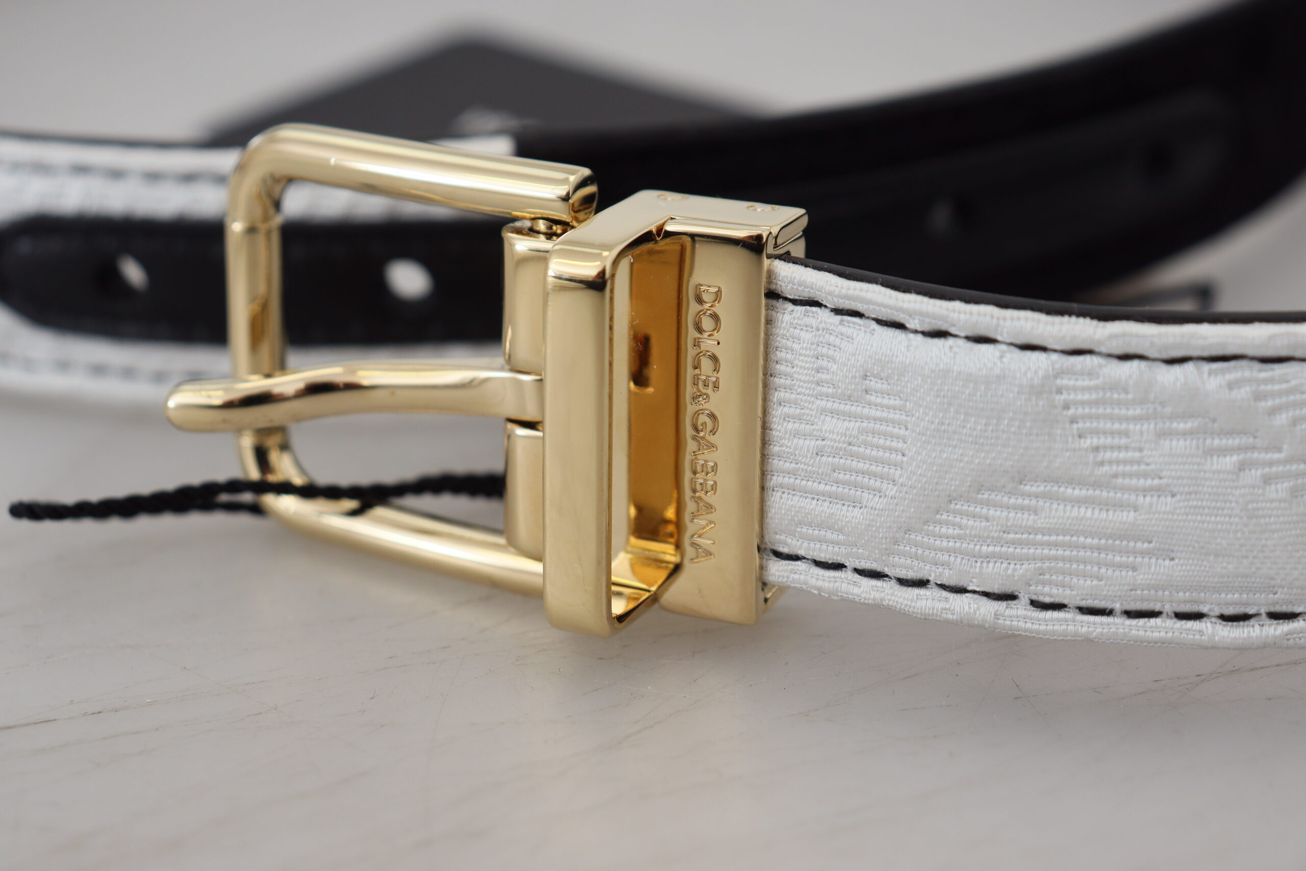 Belt Dolce & Gabbana White Black Patchwork Gold Metal Buckle