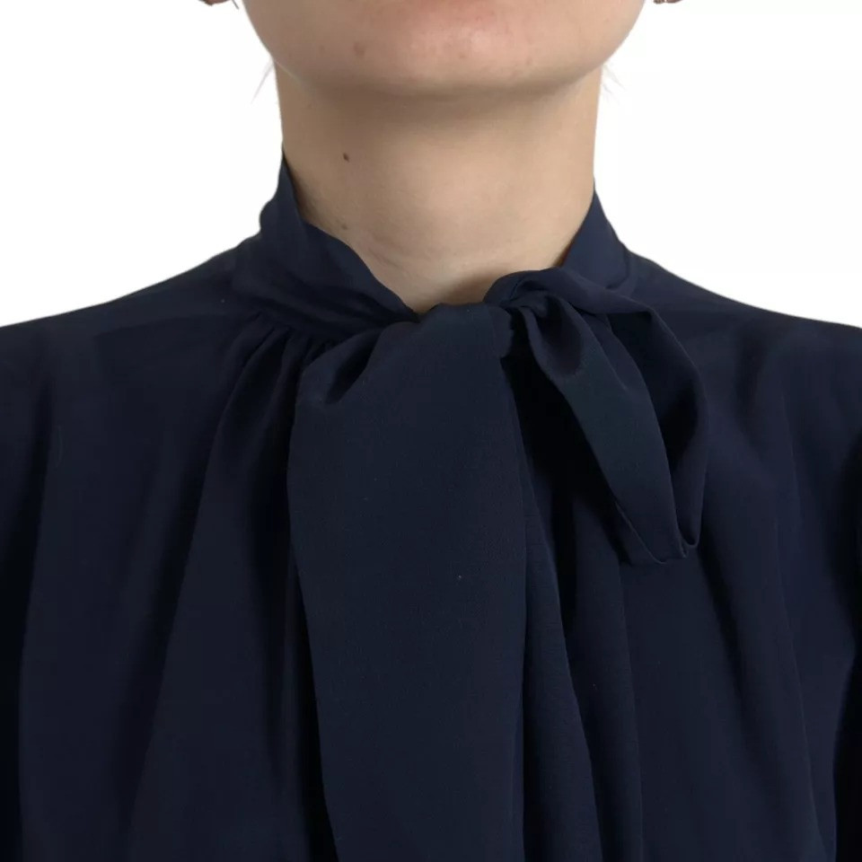 Moviy Uzun Yengli Ascot Yoqali Bluzka Dolce & Gabbana