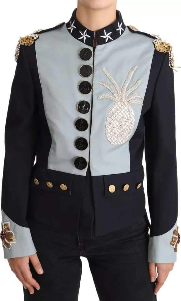 Blue Button Crystal Embellished Cotton Jacket Dolce & Gabbana