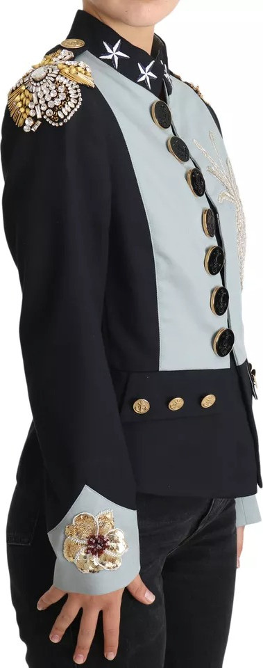 Blue Button Crystal Embellished Cotton Jacket Dolce & Gabbana