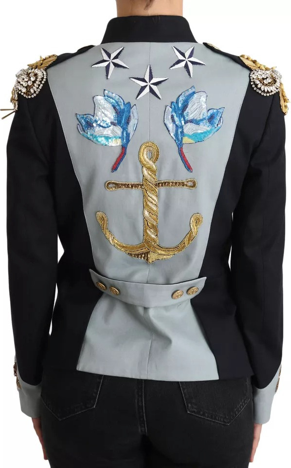 Blue Button Crystal Embellished Cotton Jacket Dolce & Gabbana